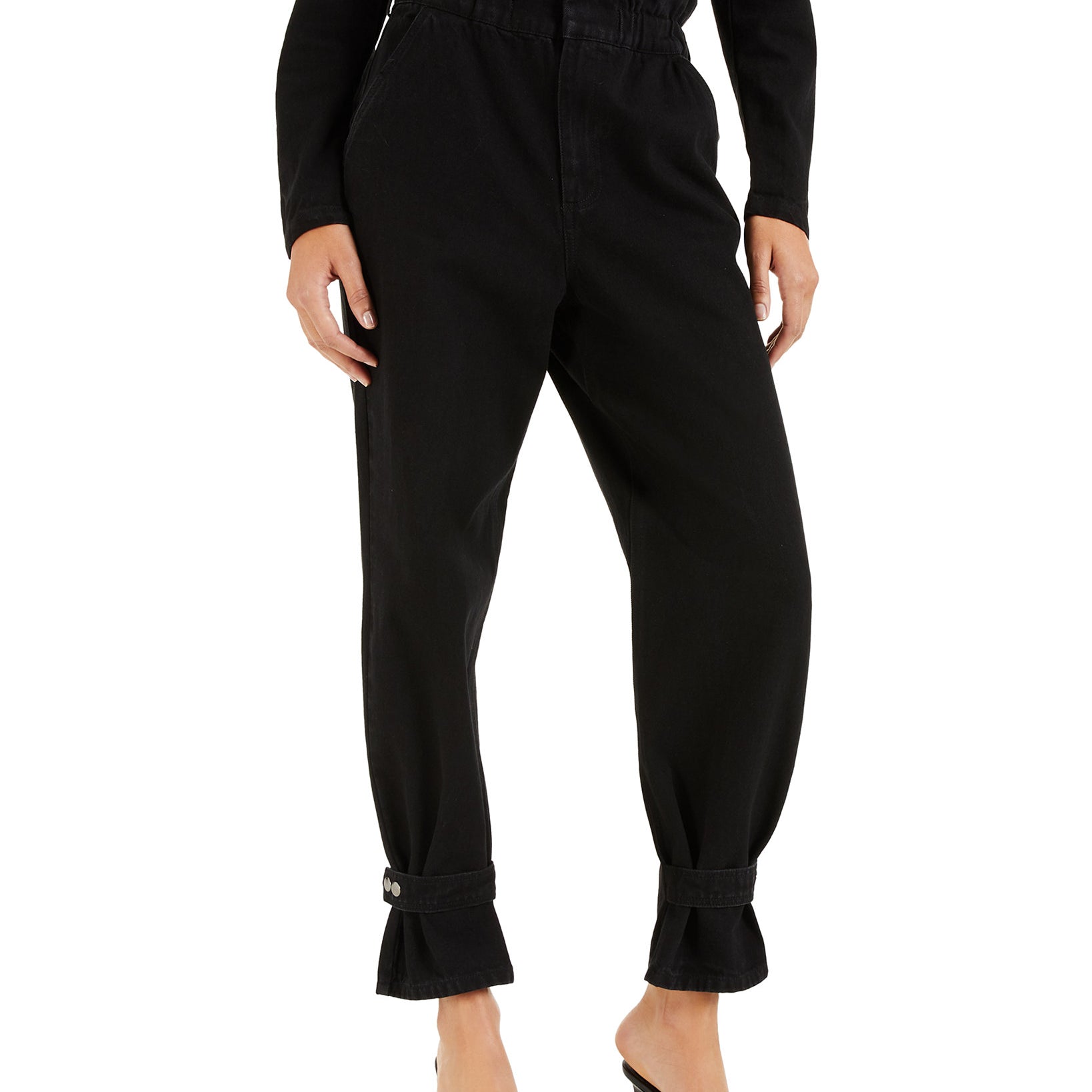 INC International Concepts Women CULPOS X Paperbag Waist Jeans Deep Black