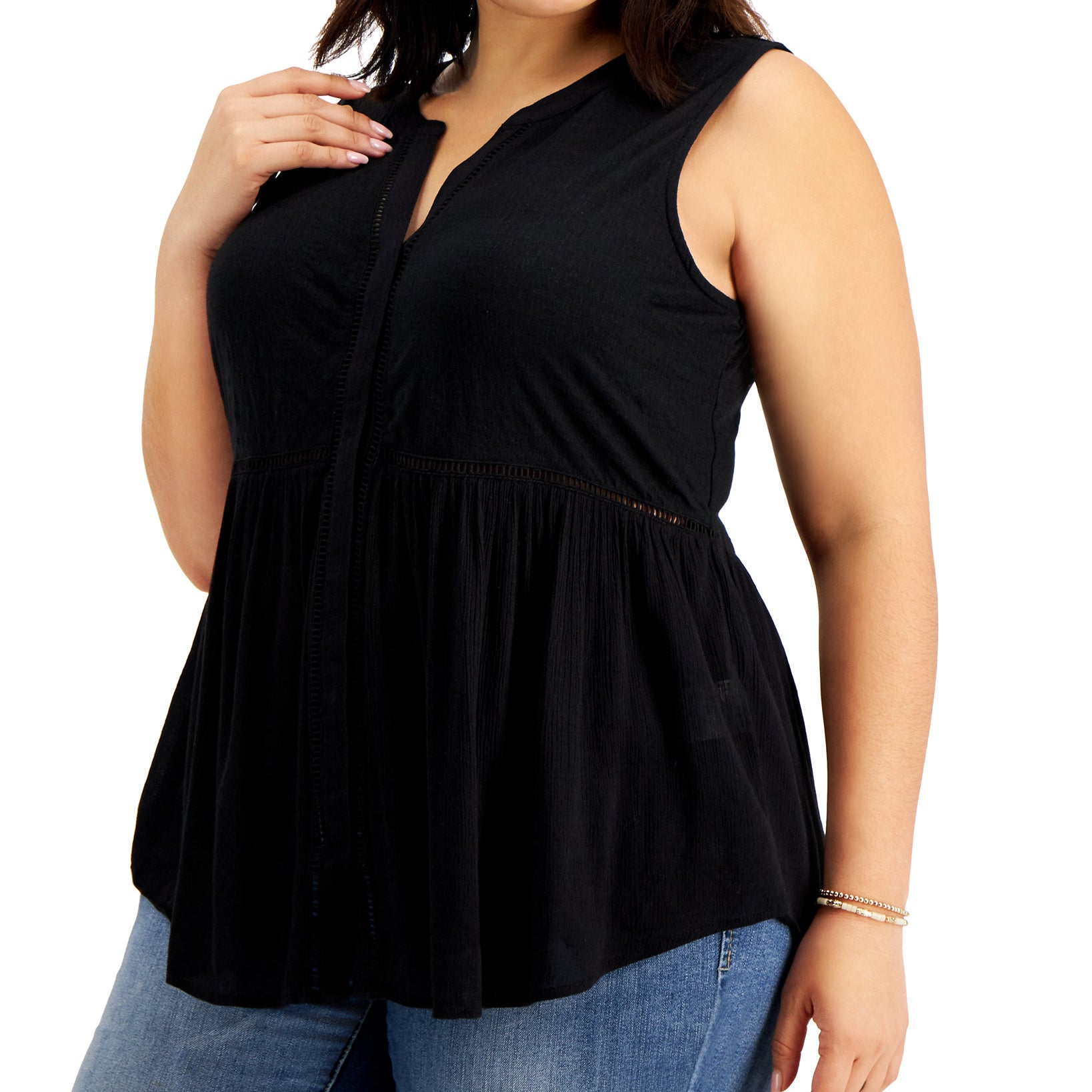 Style & Co Women Plus Sleeveless Peplum Top Deep Black
