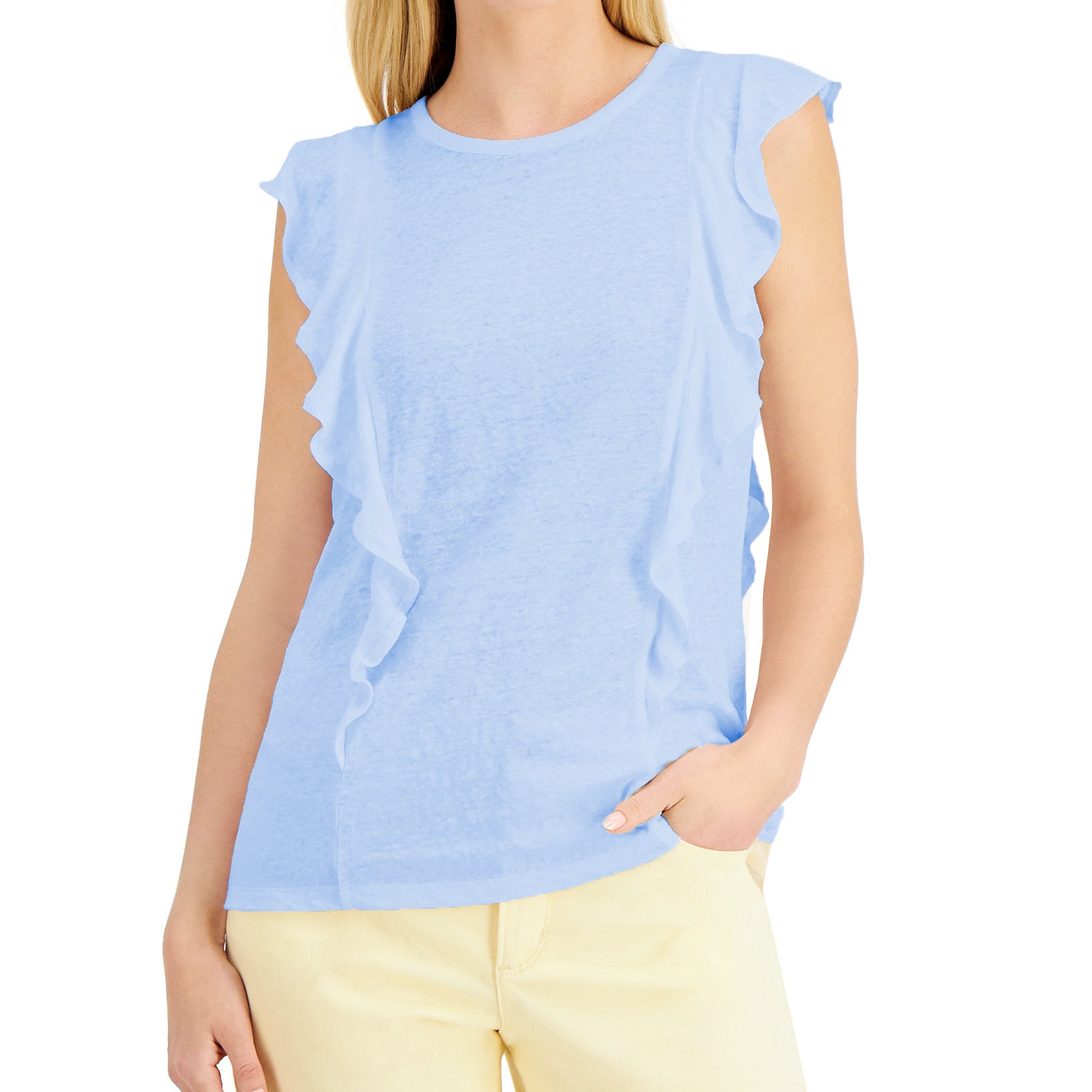 Charter Club Women Linen Ruffled Top Serenity