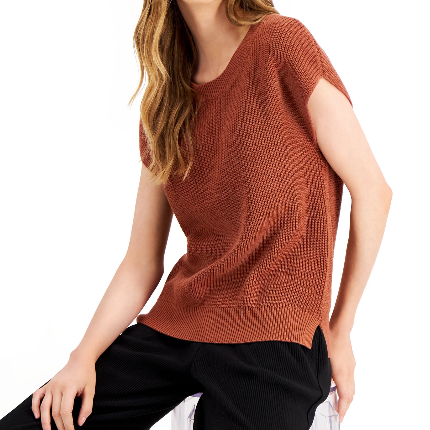 Alfani Women Cap Sleeve Sweater Peanut Brittle
