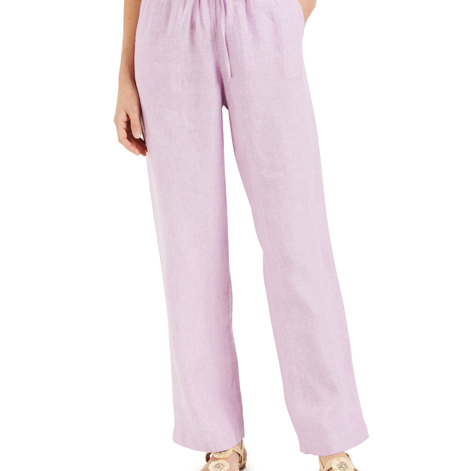 Charter Club Women Linen Drawstring Waist Pants Lavender Rose