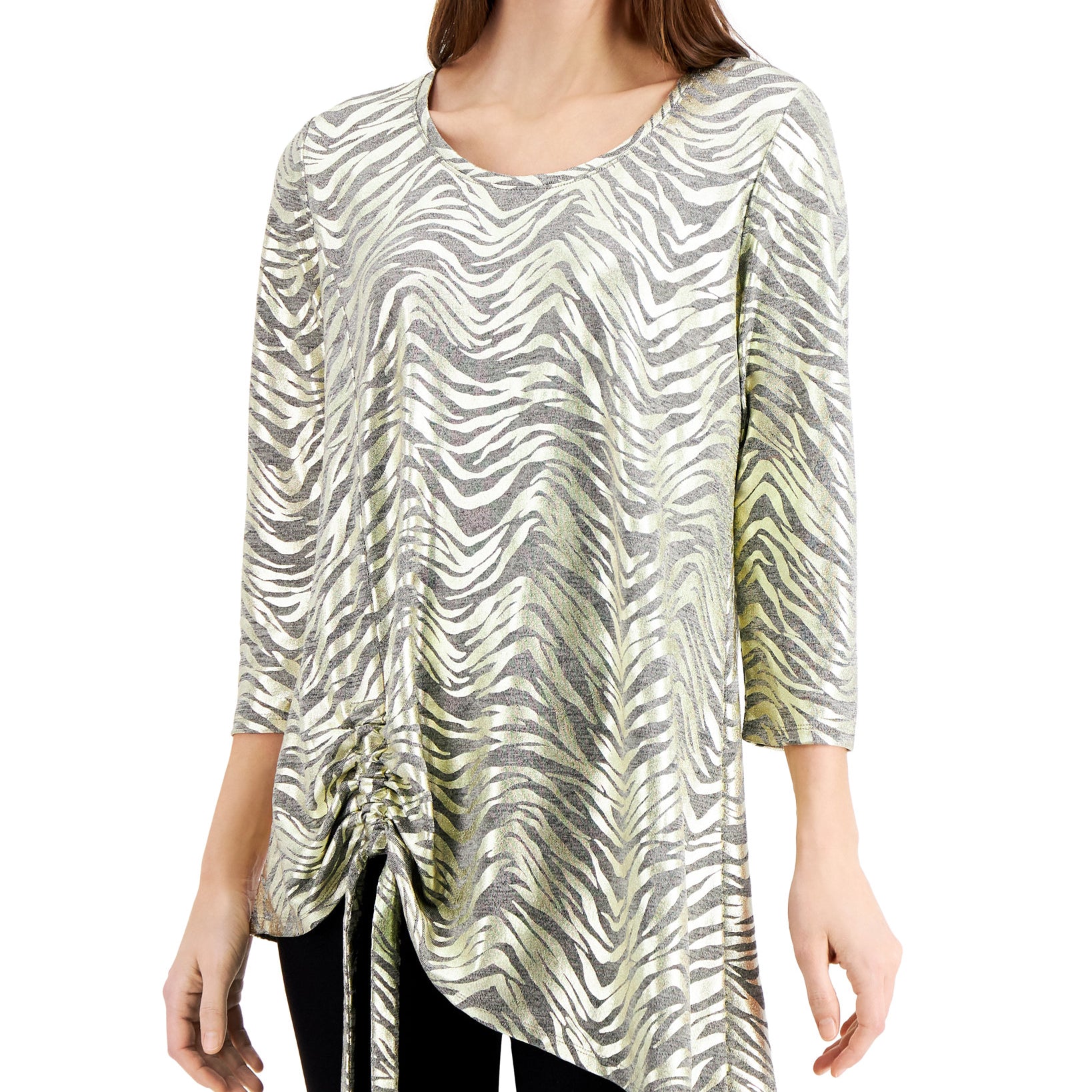 JM Collection Women Space Dyed Knit Top Neutral Foil