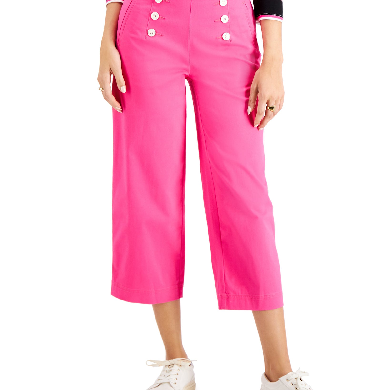 Charter Club Women Cropped Wide Leg Twill Pant Pink Lightening