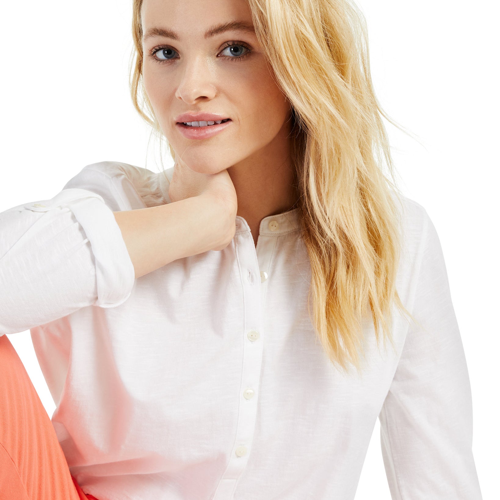 Style & Co Women Cotton Cuffed Sleeve Henley Top