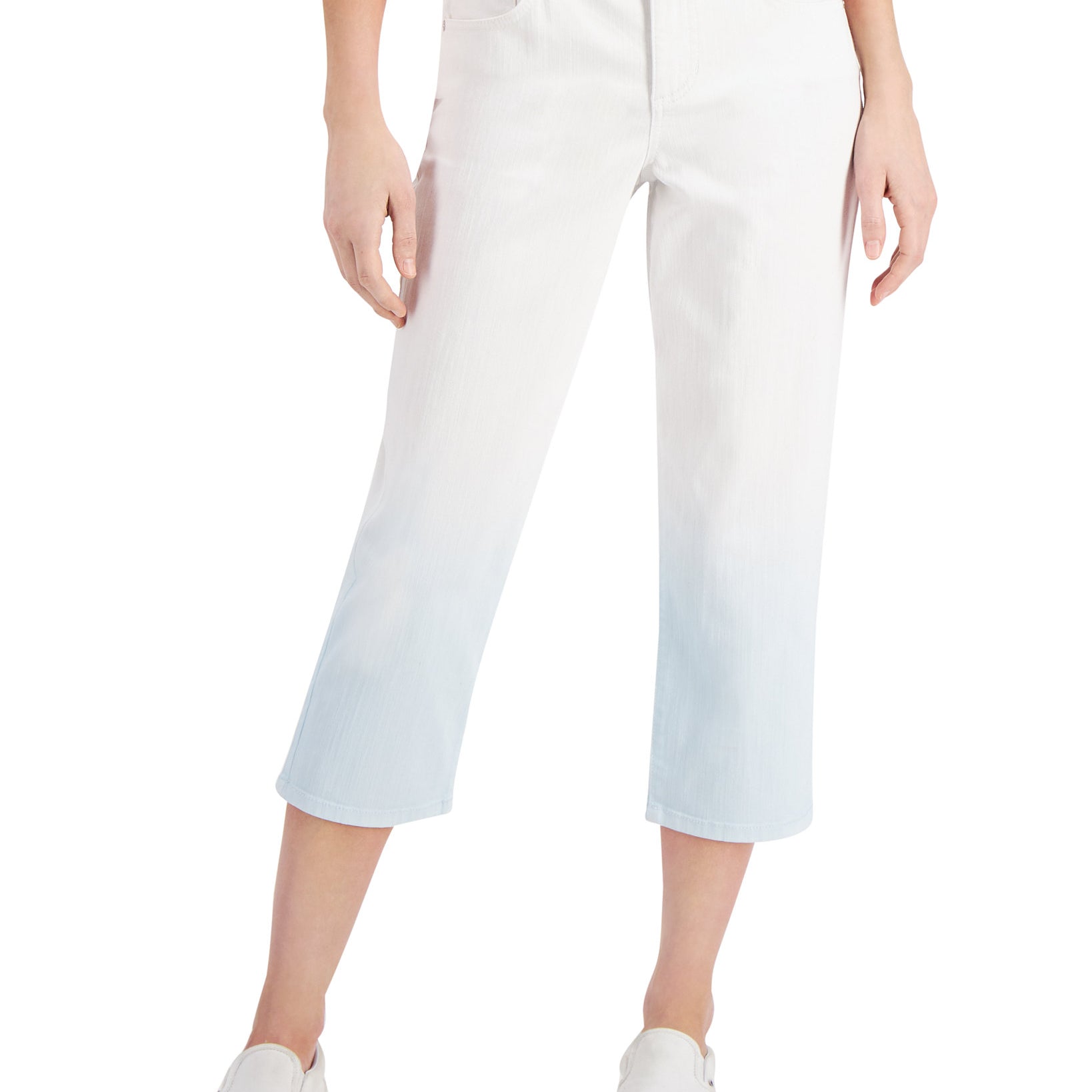 Style & Co Women Dip Dyed Curvy Fit Capri Jeans White Dip Dye