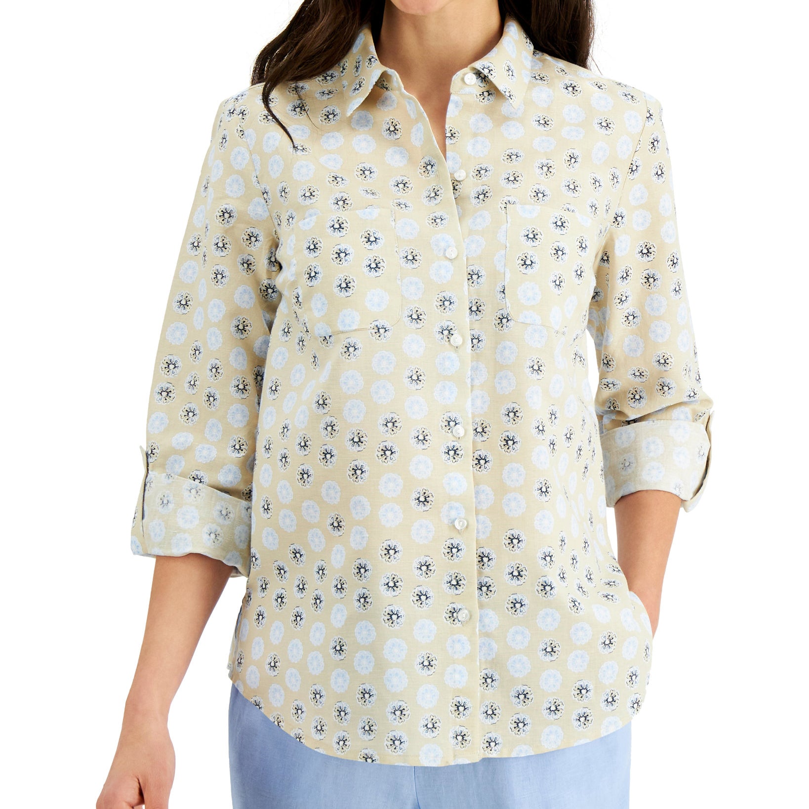Charter Club Women Printed Shirt Flax Combo