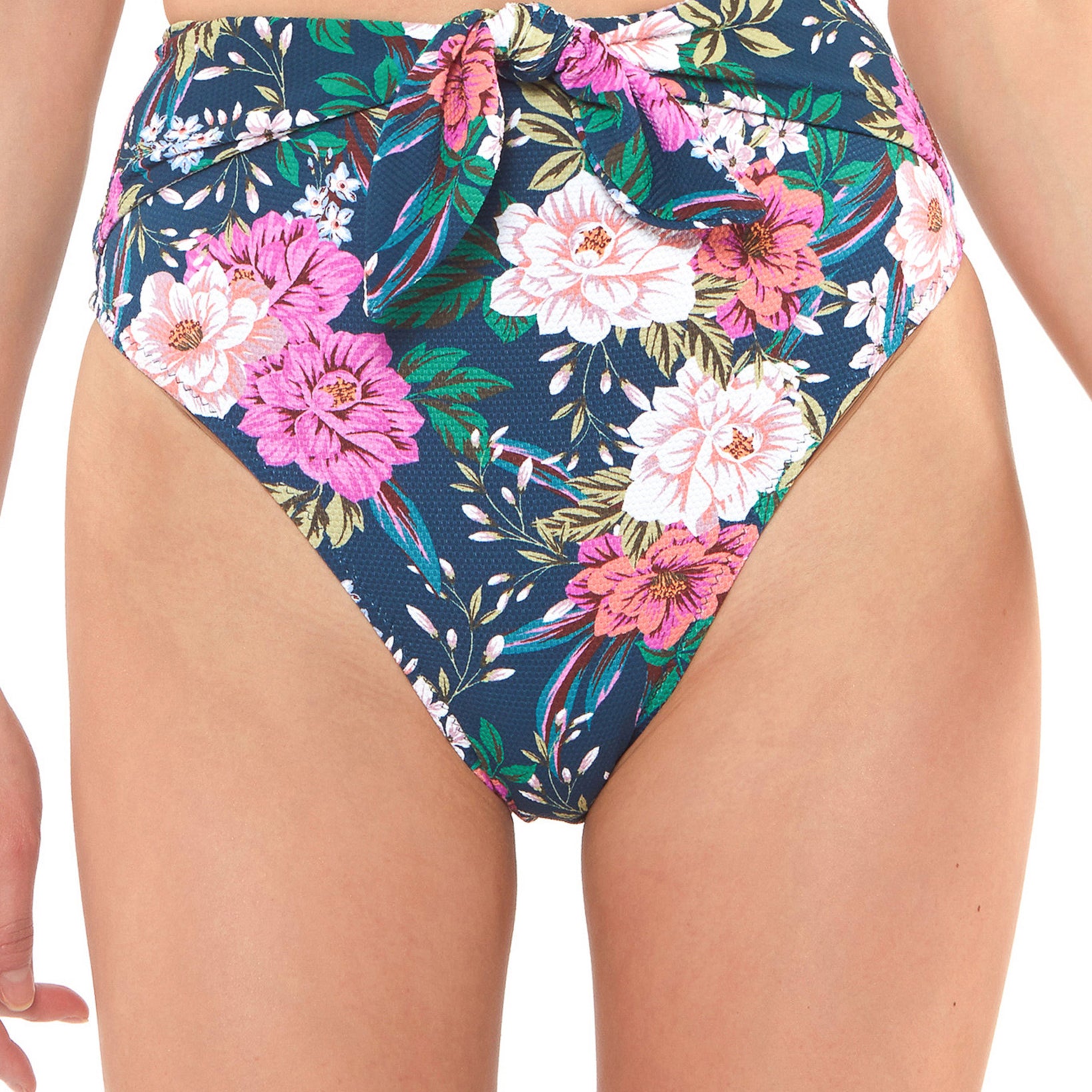 Jessica Simpson Women Floral Print High Waist Bikini Bottoms Dark Navy Multi