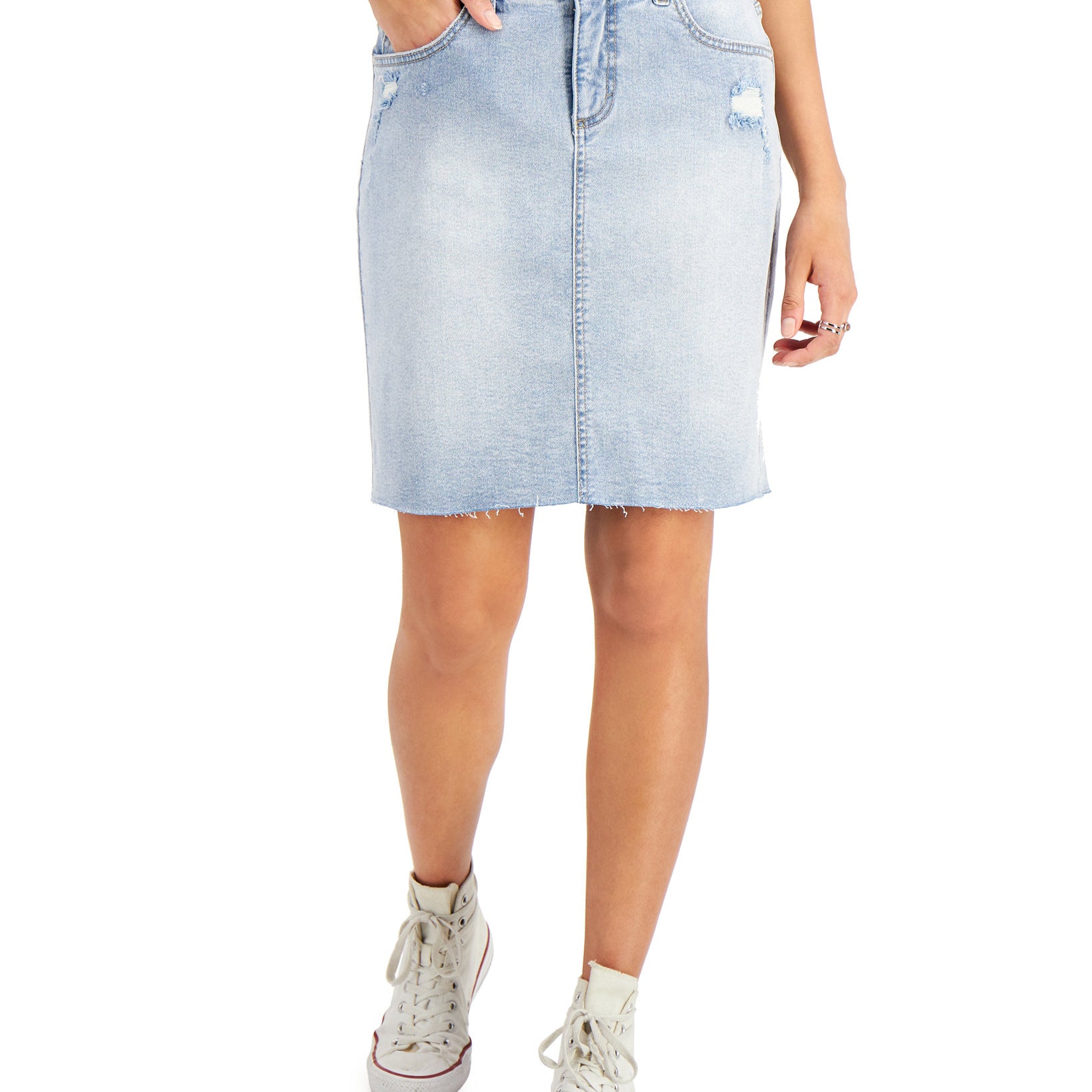 Style & Co Women Distressed Denim Skirt Honor