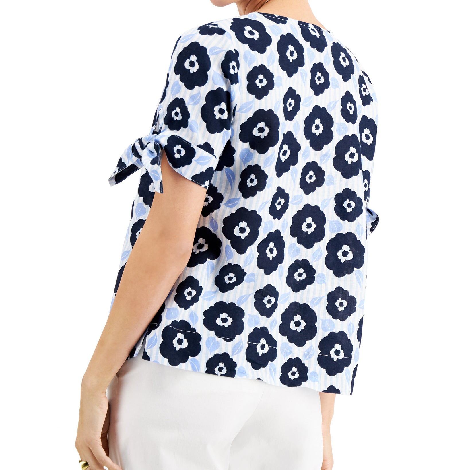 Charter Club Women Linen Tie Sleeve Top