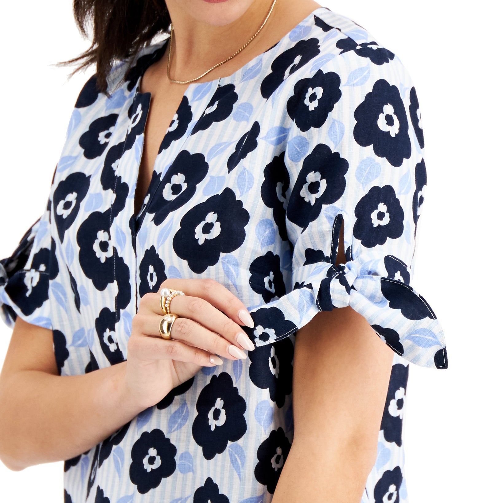 Charter Club Women Linen Tie Sleeve Top