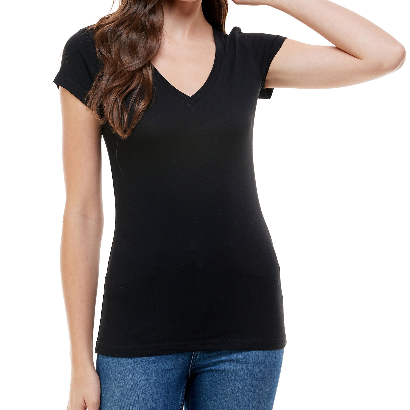 Aveto Women V Neck T Shirt Black Beauty