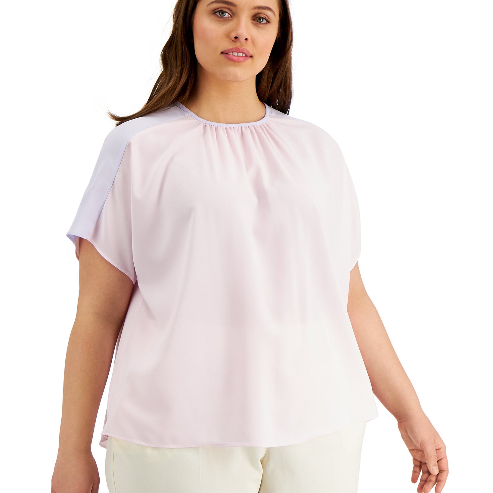 Alfani Women Plus Gathered Top Lavendar Rain
