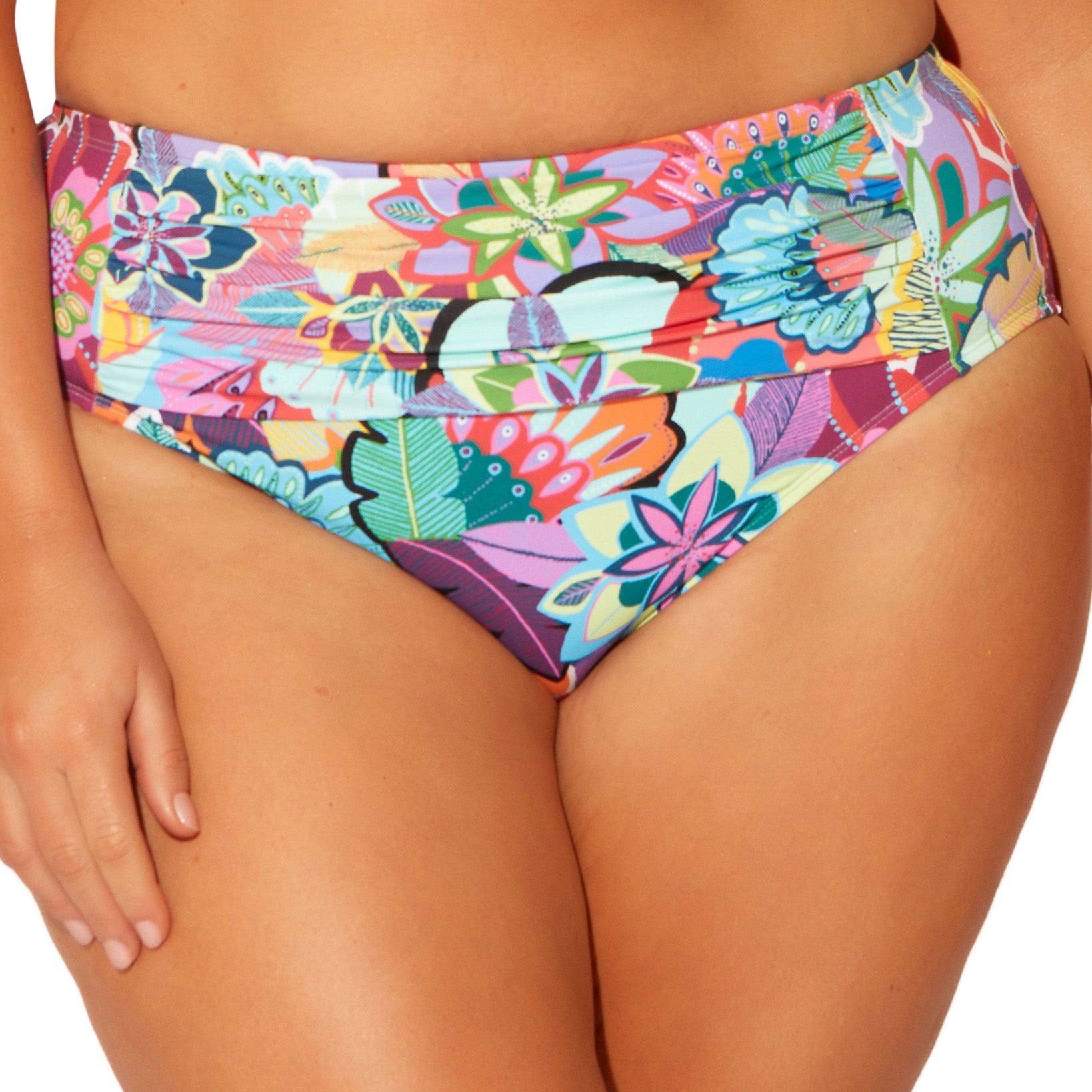 Bleu by Rod Beattie Women Plus Floral Print Tummy Control Bikini Bottoms Multi