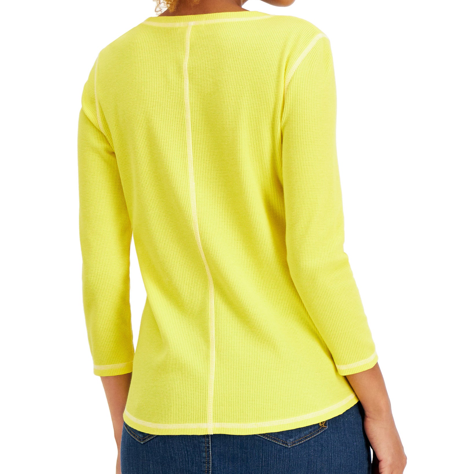 Style & Co Women Waffled Contrast Stitch Seam Top