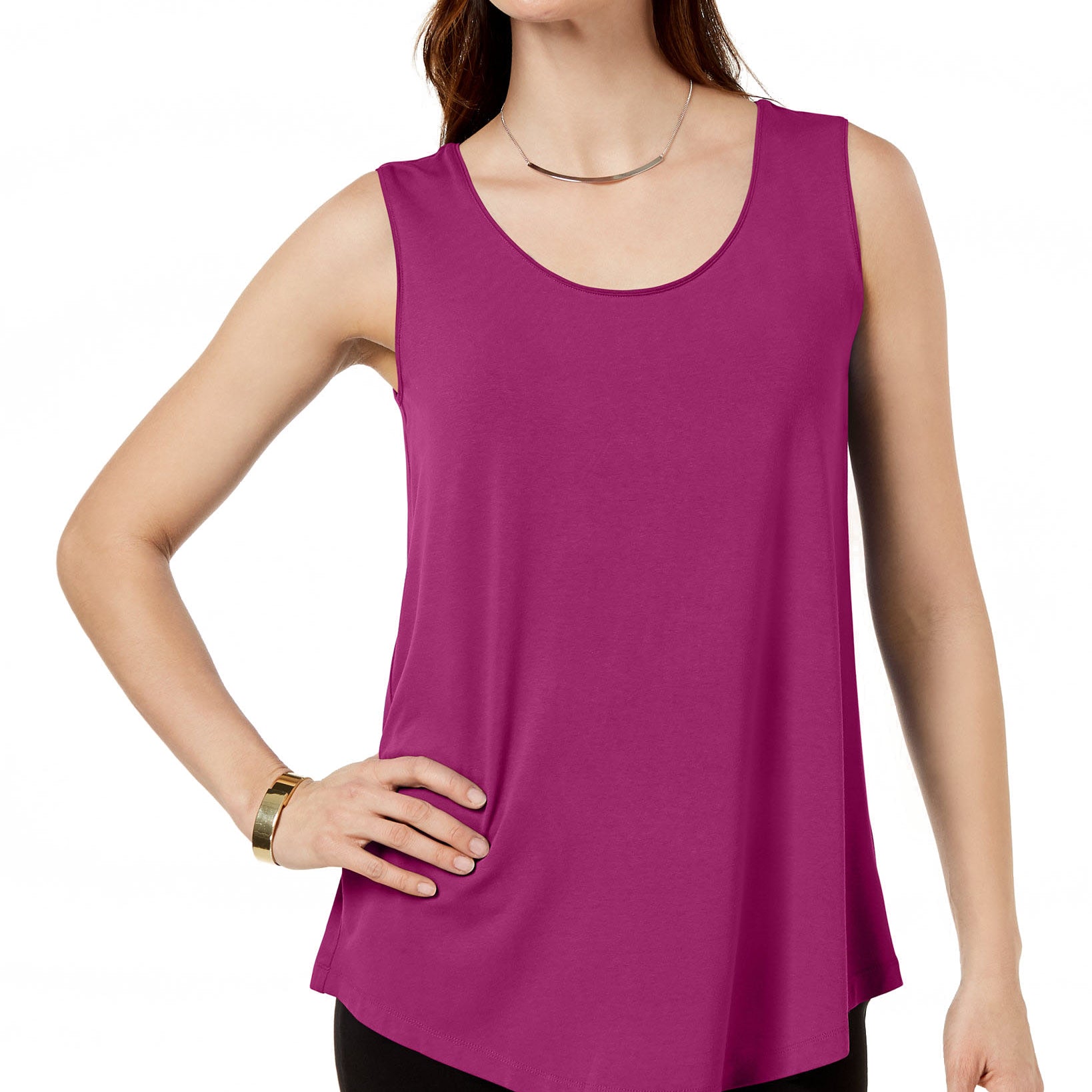 JM Collection Womens Petite Scoop Neck Tank Top Bold Berry