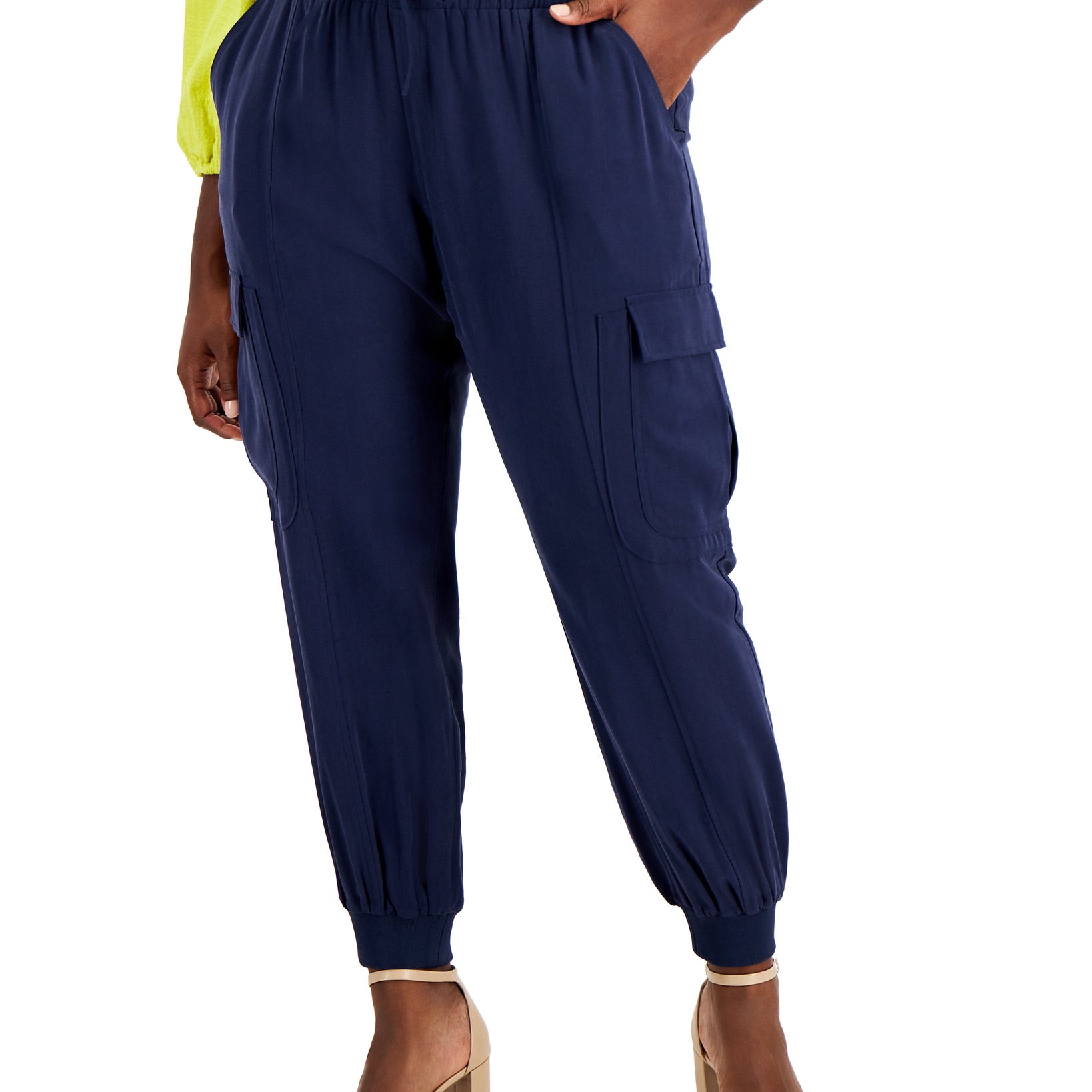 INC International Concepts Women Plus Utility Satin Jogger Pants Indigo Sea