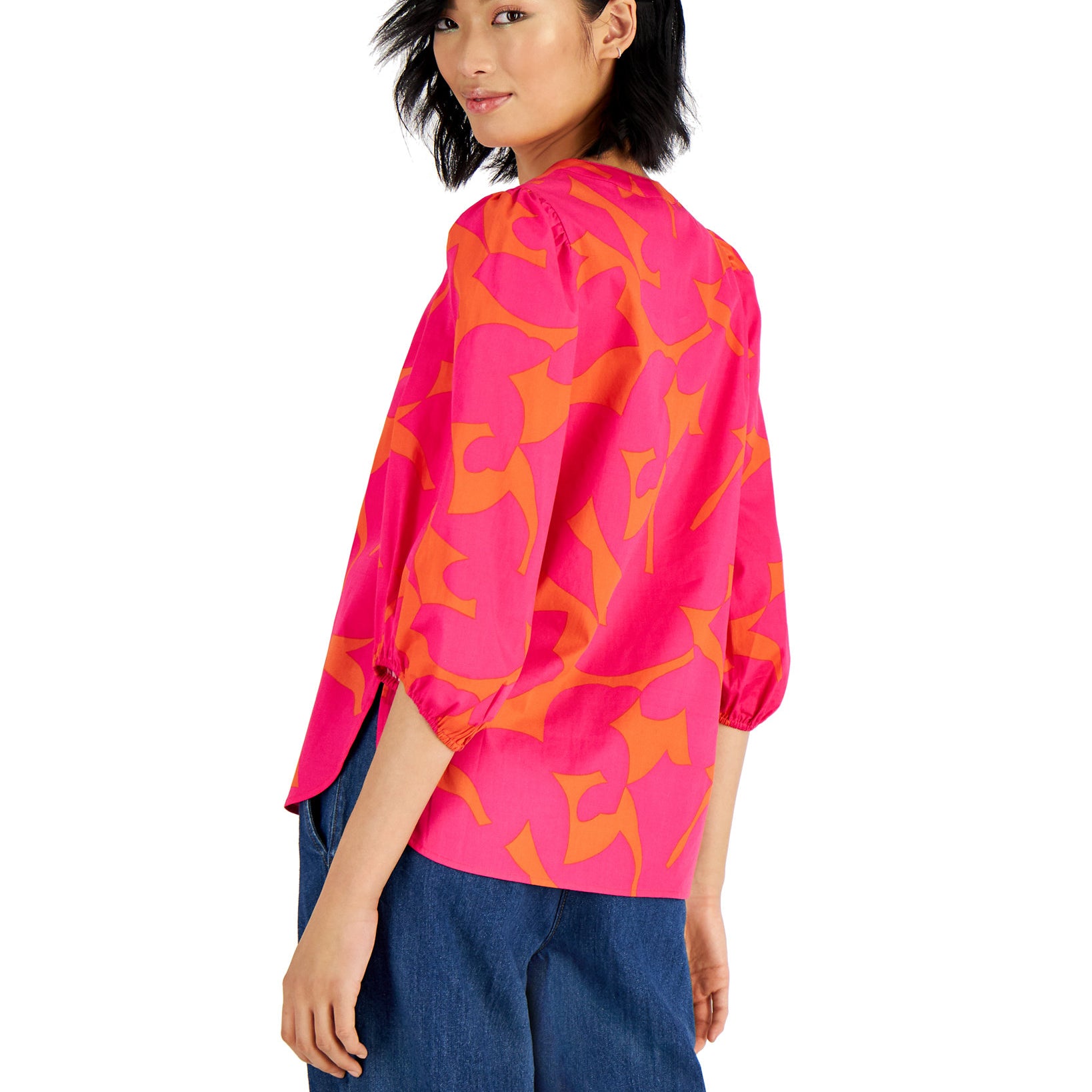 Bar III Women Cotton Printed Balloon Sleeve Blouse
