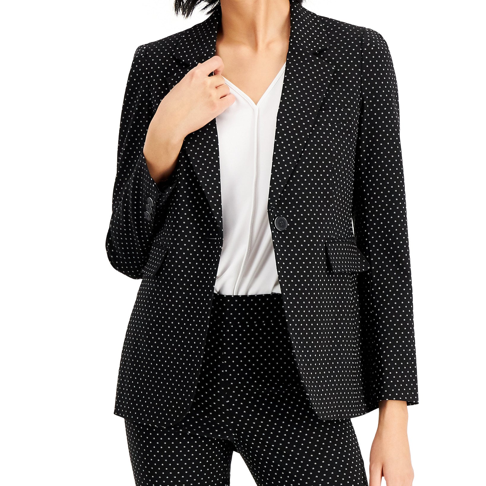 Bar III Women Printed Single Button Blazer Black White