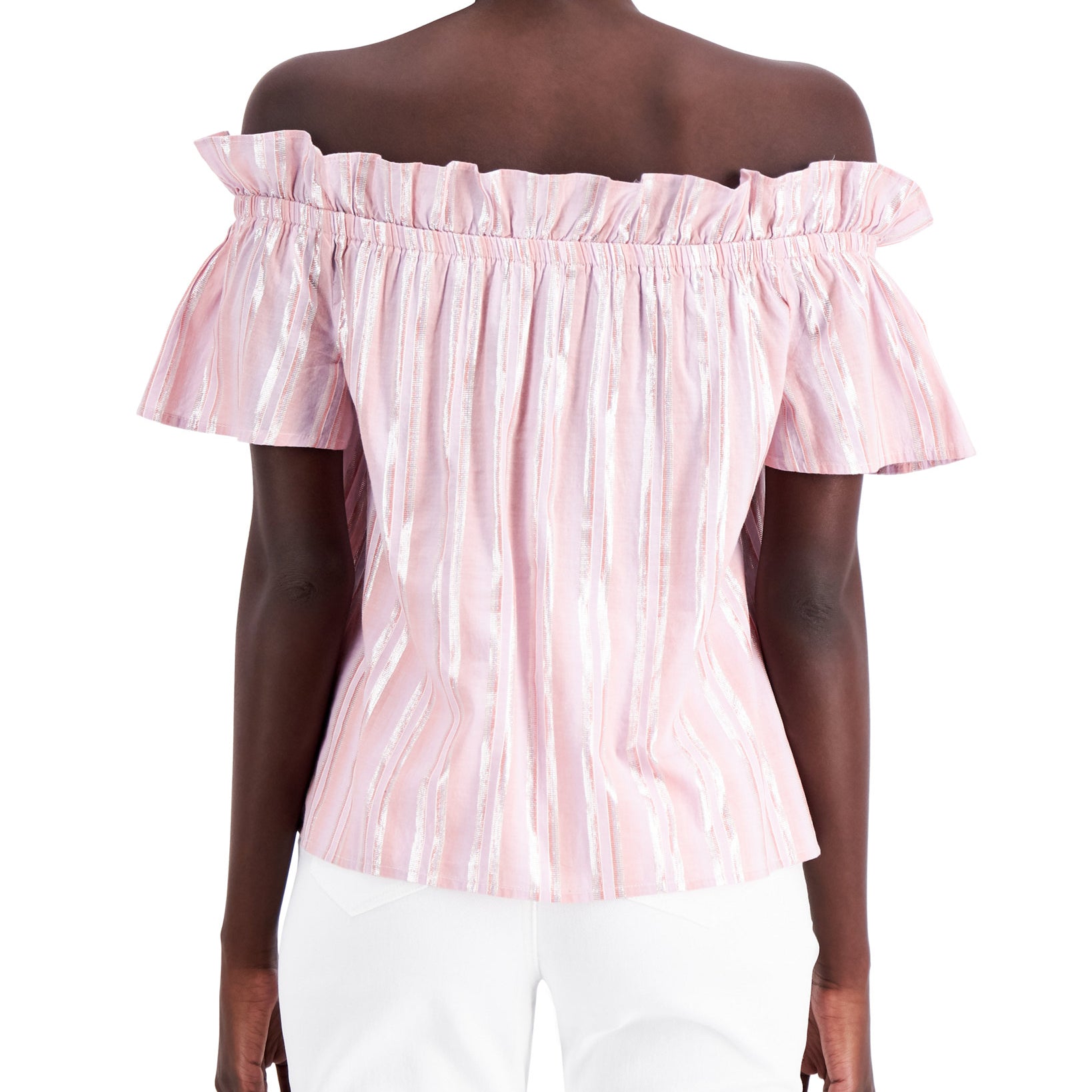 INC International Concepts Women Metallic Stripe Off The Shoulder Top
