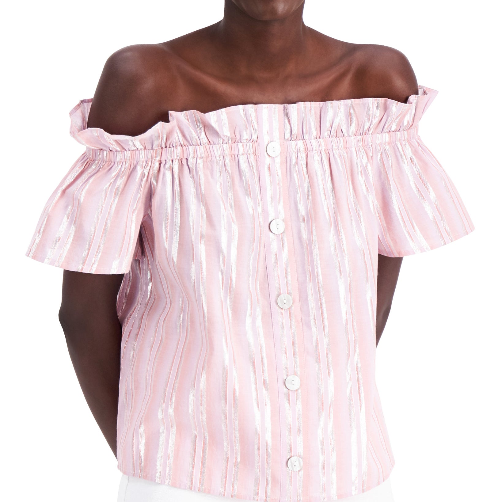 INC International Concepts Women Metallic Stripe Off The Shoulder Top