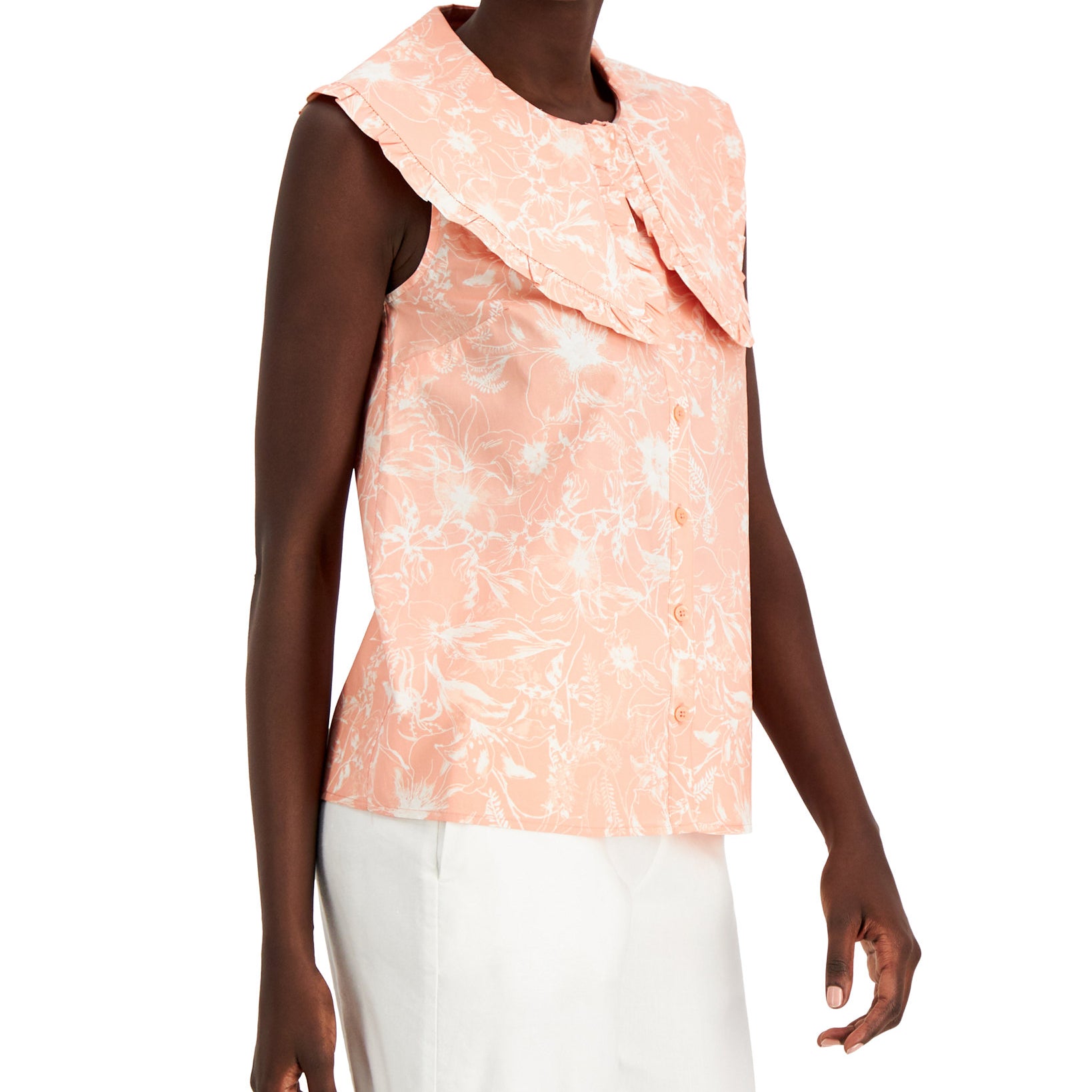 INC International Concepts Women Ruffle Collar Floral Print Top Chroma Botanica