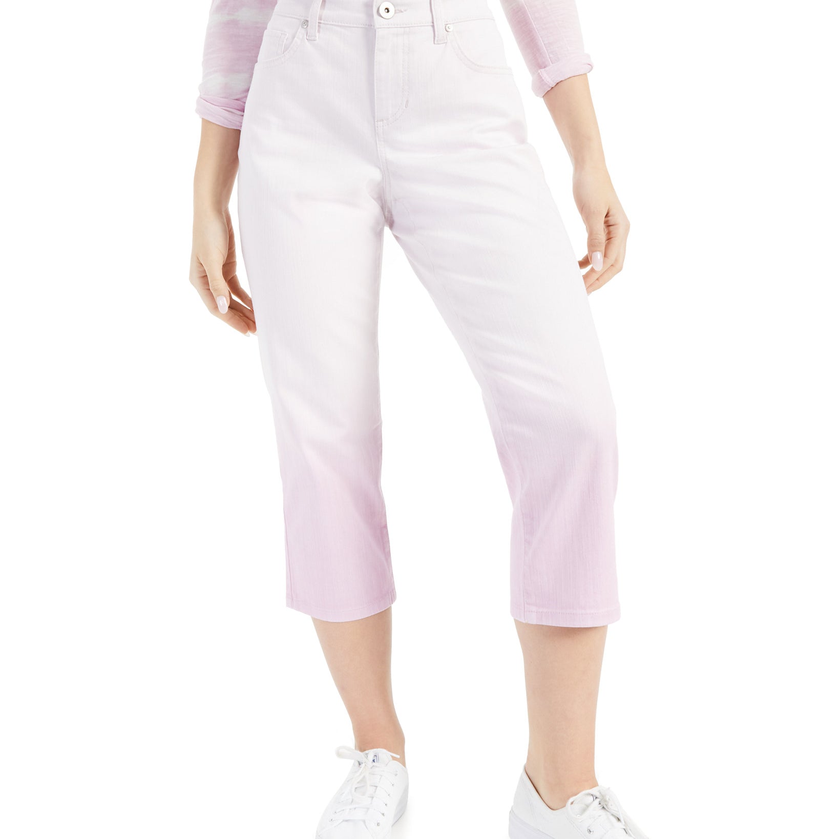 Style & Co Women Dip Dyed Curvy Fit Capri Jeans Pink Dip Dye