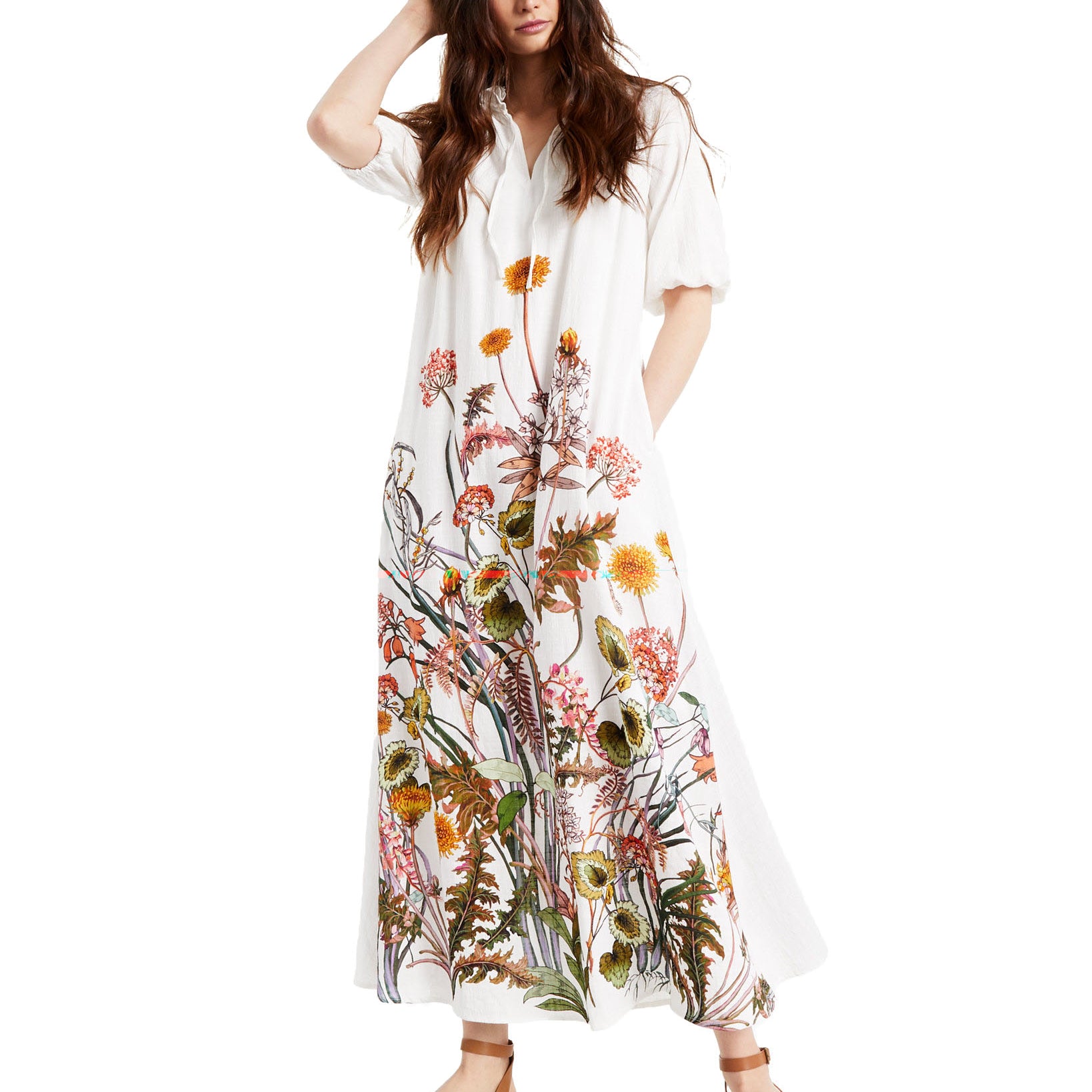 INC International Concepts Women Cotton Printed Puff Sleeve Maxi Dress Bella Botanical