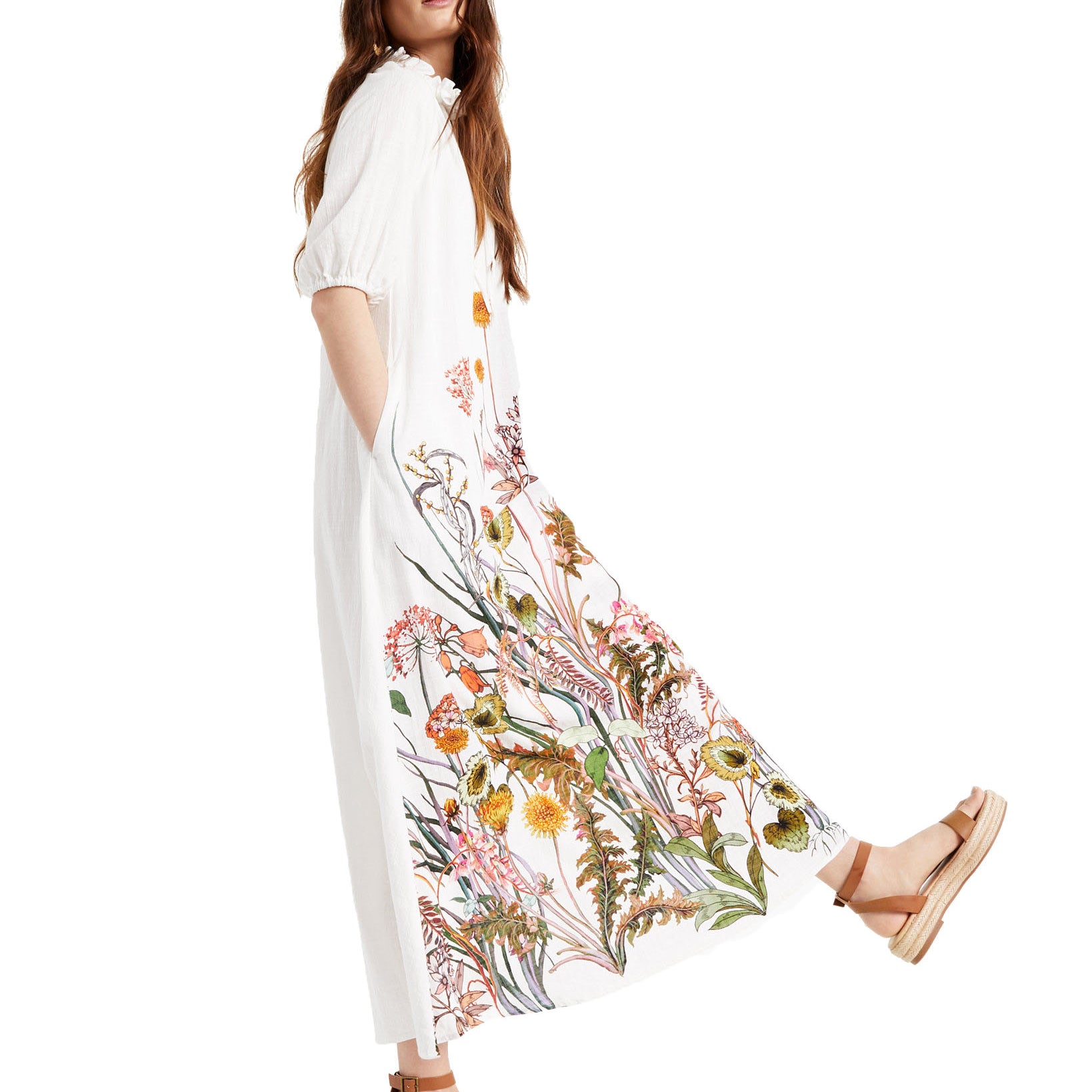 INC International Concepts Women Cotton Printed Puff Sleeve Maxi Dress