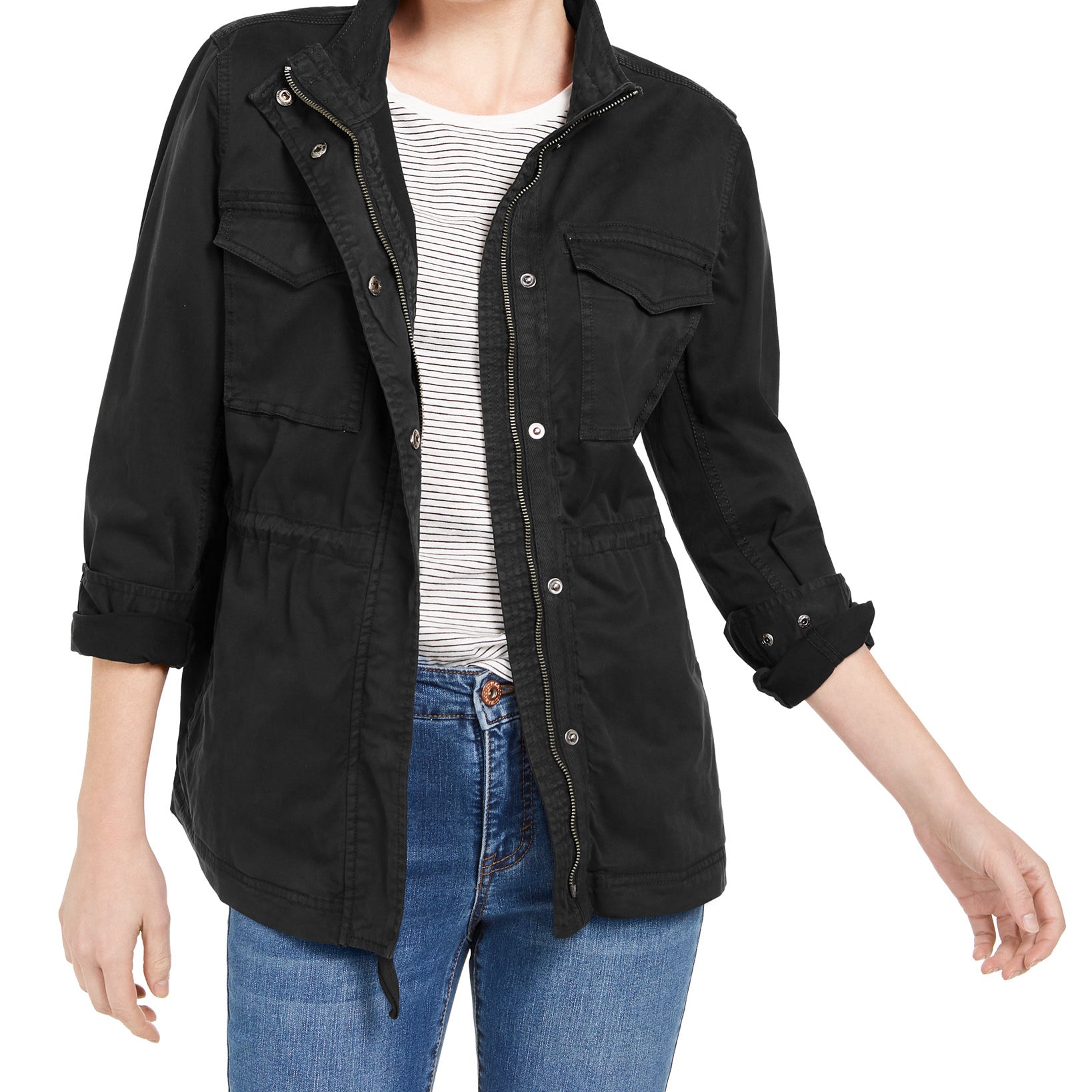 Style & Co Women Twill Jacket Deep Black