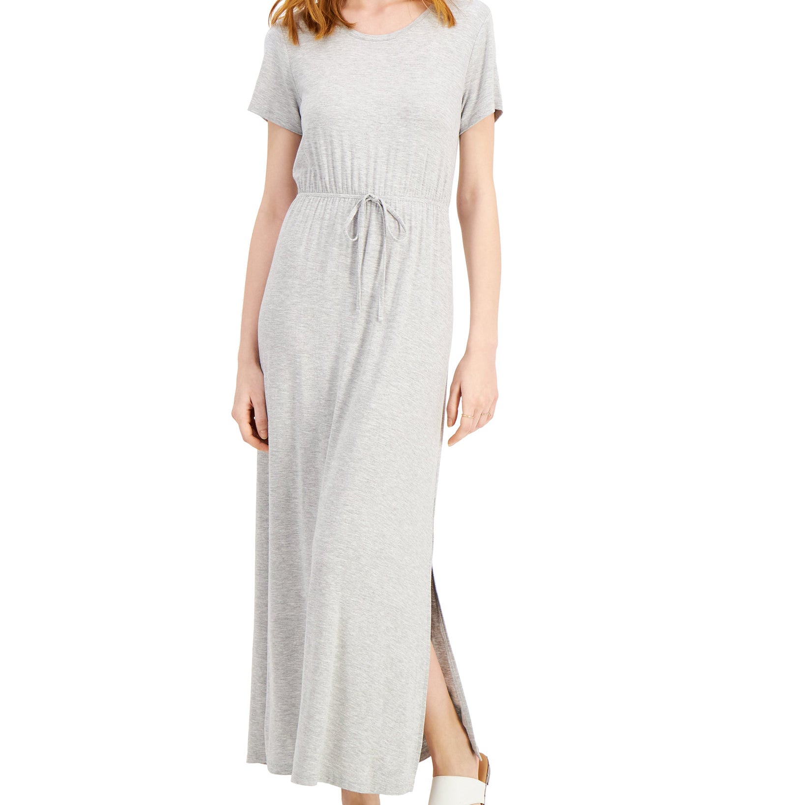 Style & Co Women Tie Waist Maxi Dress Light Grey Heather