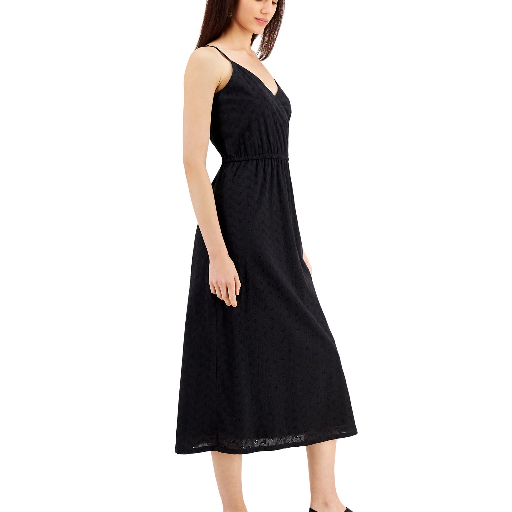 Style & Co Women Petite Cotton Eyelet Wrap Front Midi Dress