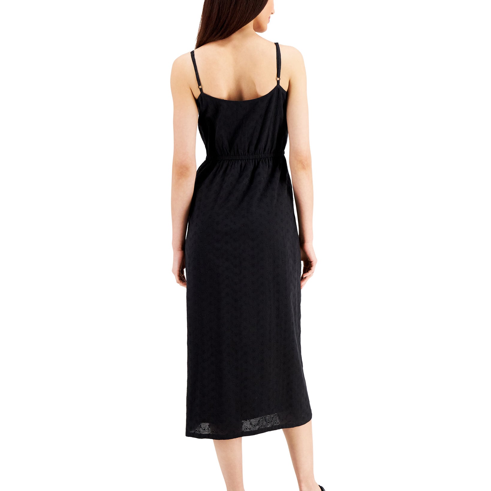 Style & Co Women Petite Cotton Eyelet Wrap Front Midi Dress