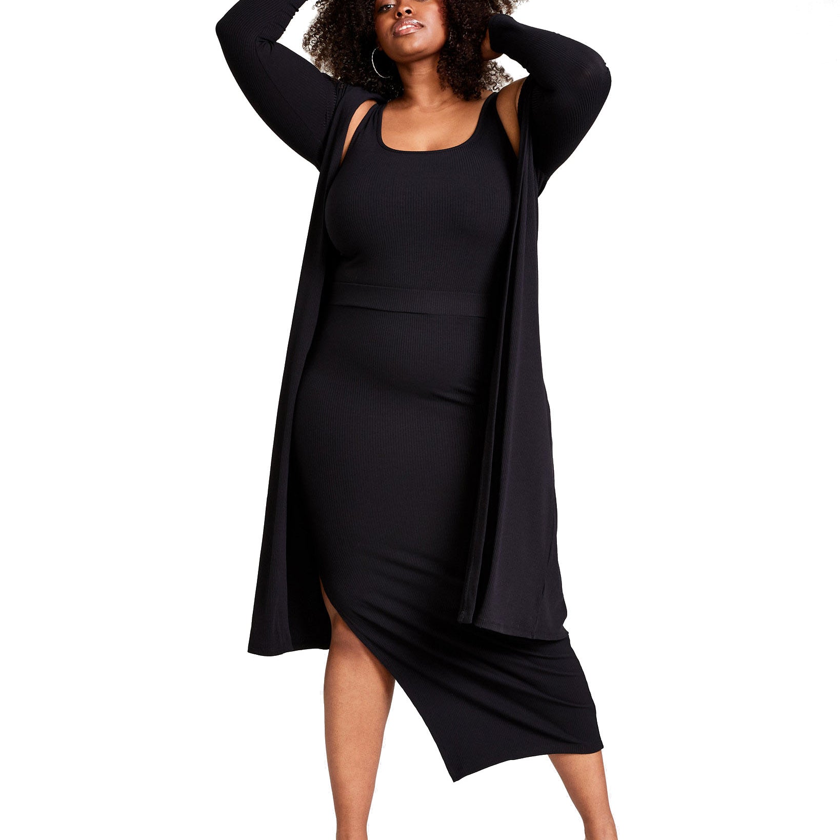 Nina Parker Women Plus Petite Trendy Ribbed Knit Duster