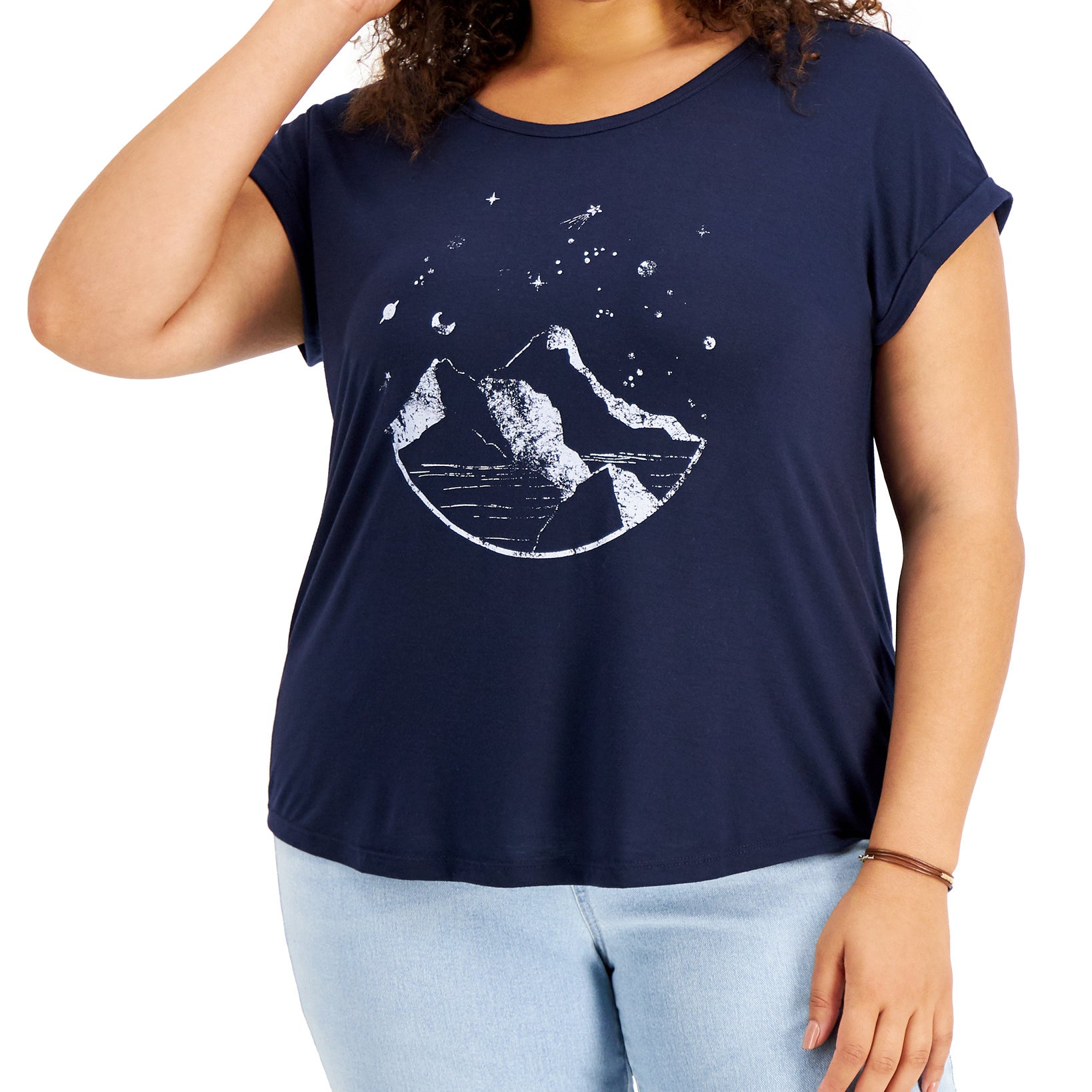 Style & Co Women Plus Graphic Print Scoop Neck T Shirt Sky Blue