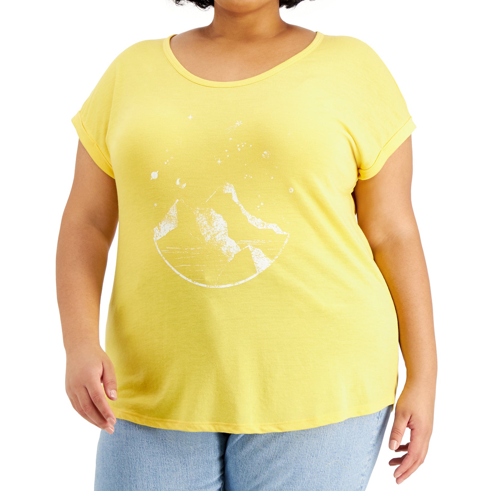 Style & Co Women Plus Graphic Print Scoop Neck T Shirt Sky Yellow