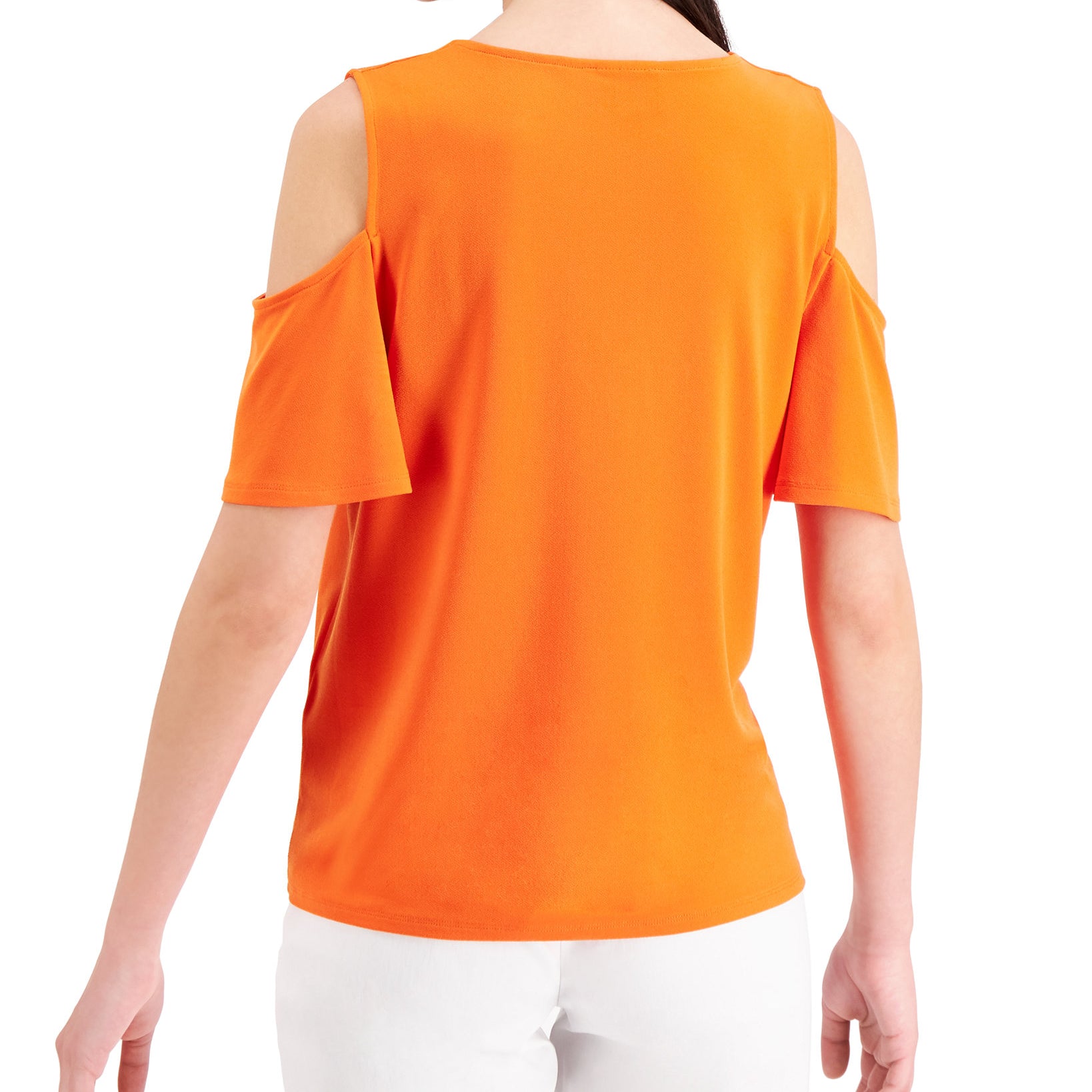 JM Collection Women Solid Cold Shoulder Top