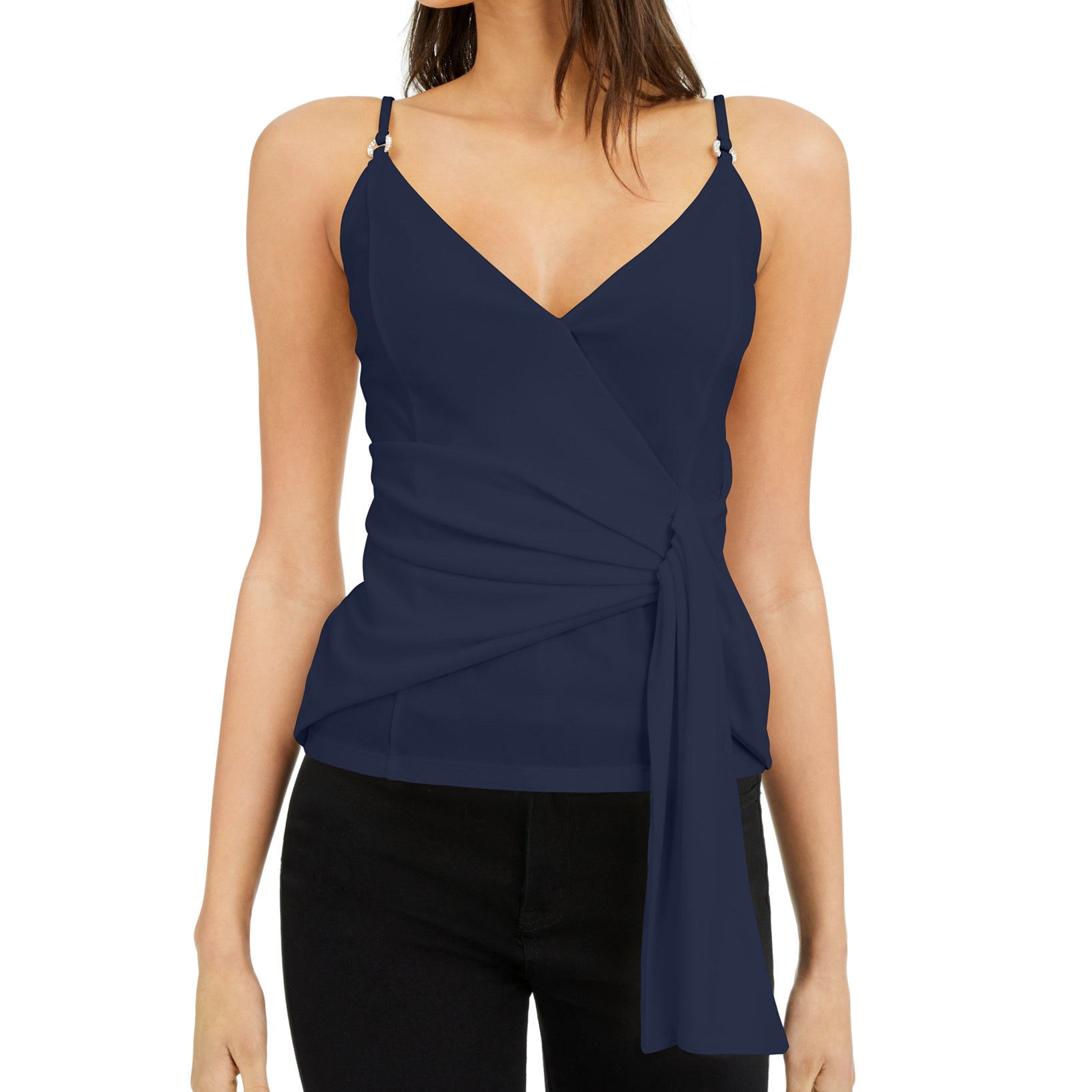 INC International Concepts Women Twisted Tie Front Tank Top Indigo Sea