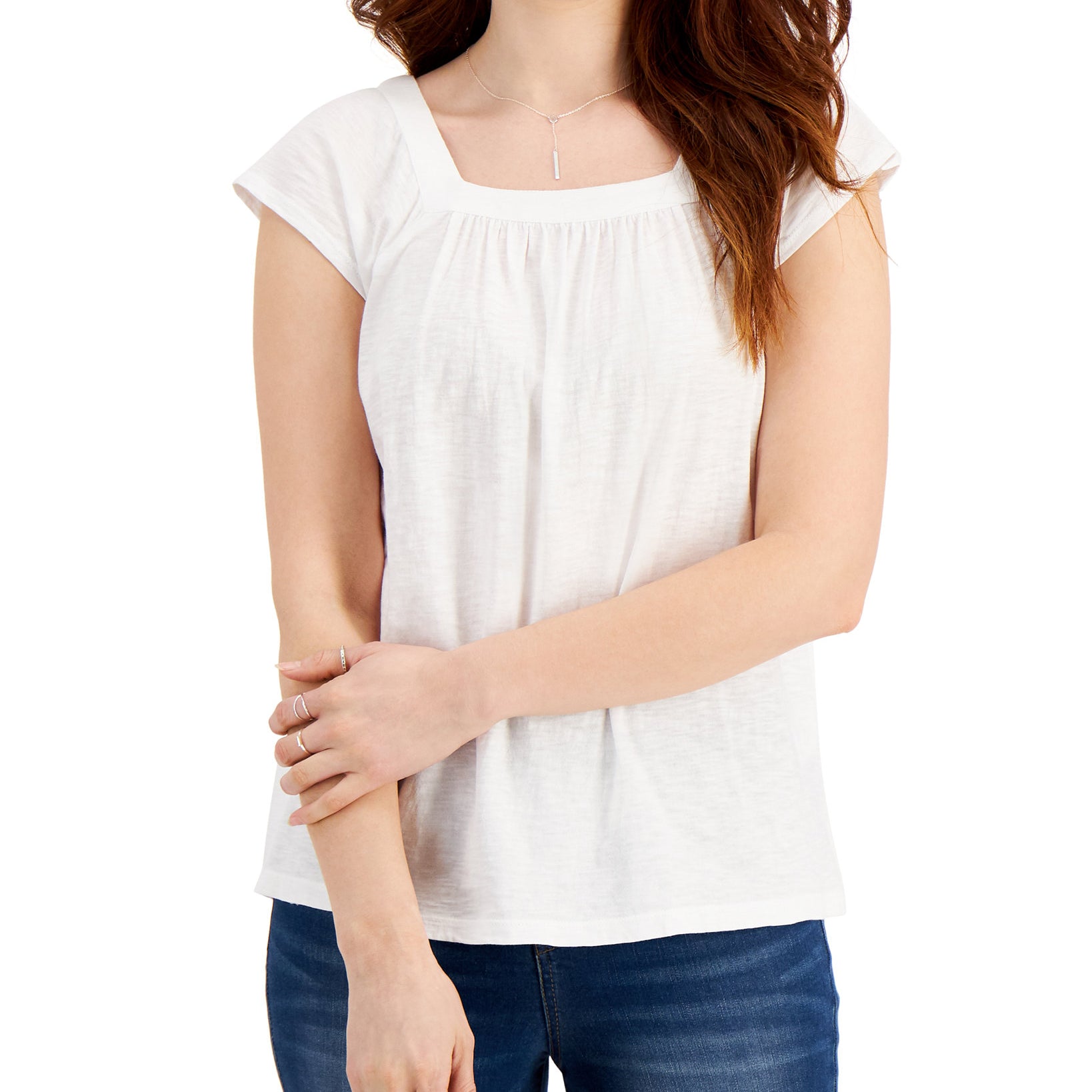 Style & Co Women Solid Flutter Sleeve Top Bright White