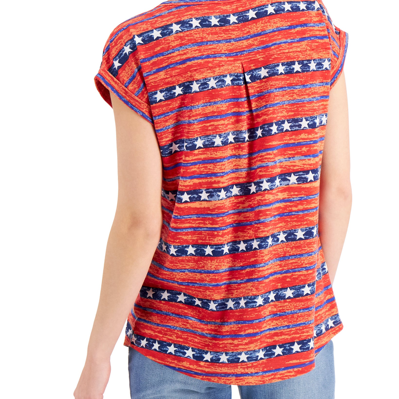 Style & Co Women Petite Star Stripe Printed T Shirt
