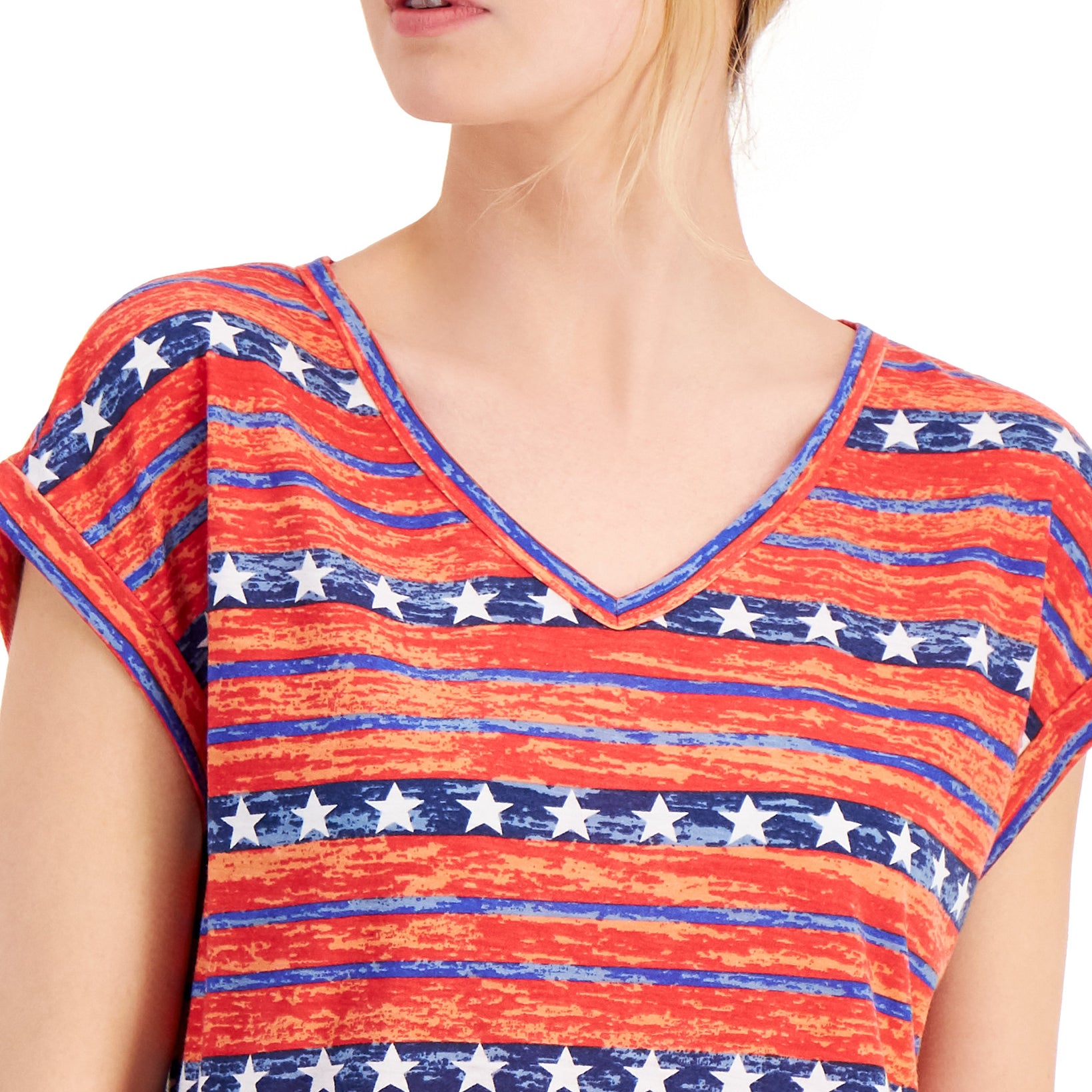 Style & Co Women Petite Star Stripe Printed T Shirt