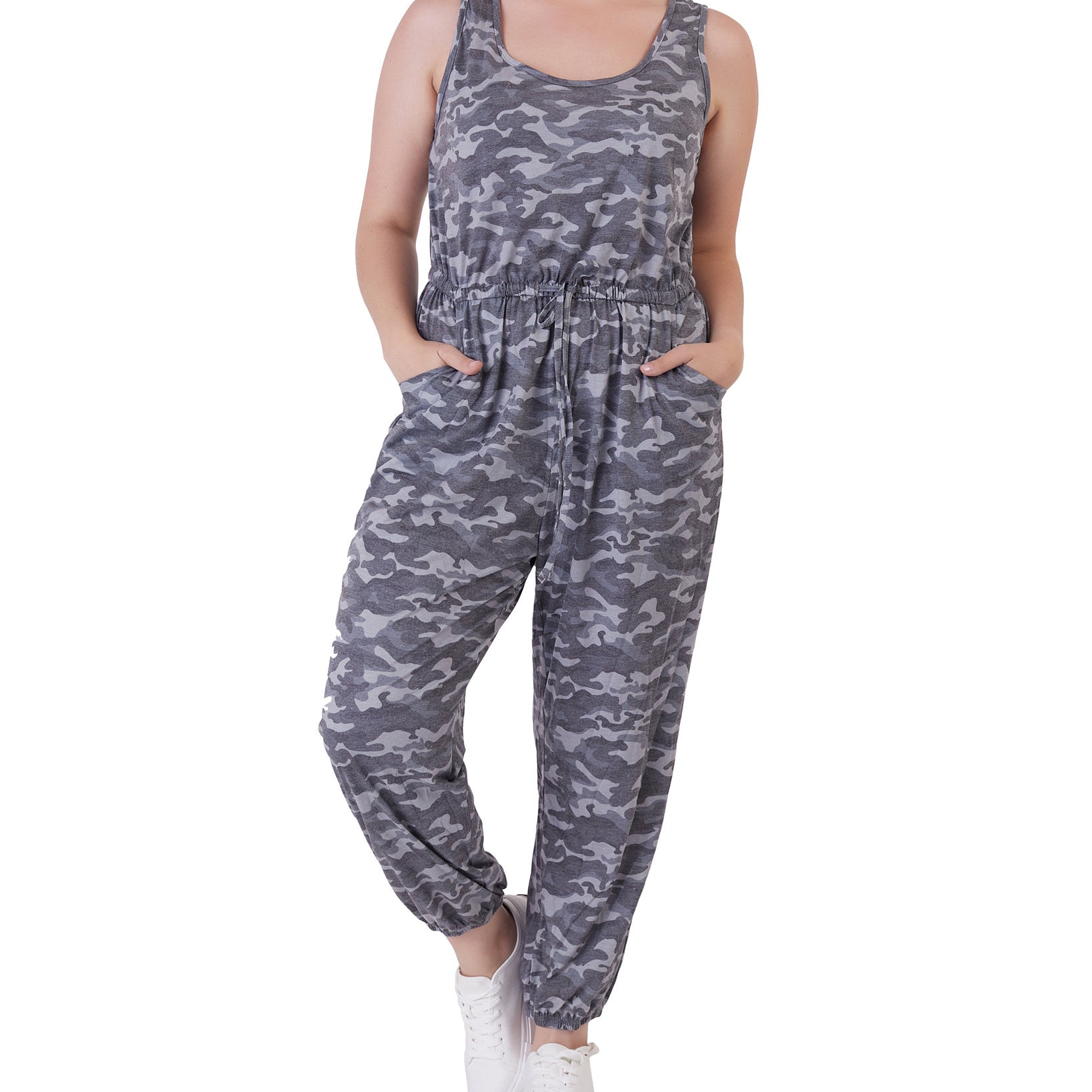 Black Tape Women Plus Black Tape Camo Print Jumpsuit Grey Camo