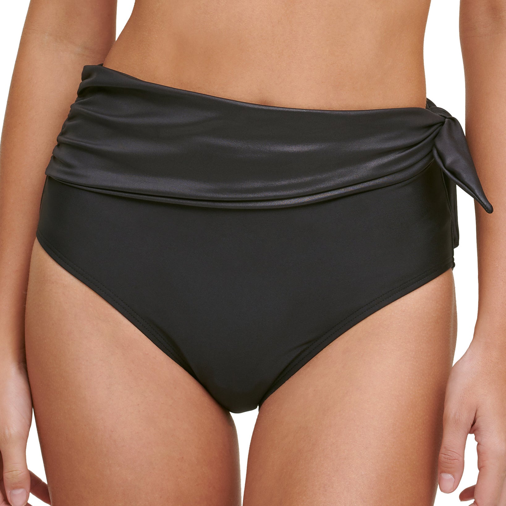 DKNY Women Sash High Waist Bikini Bottoms Black