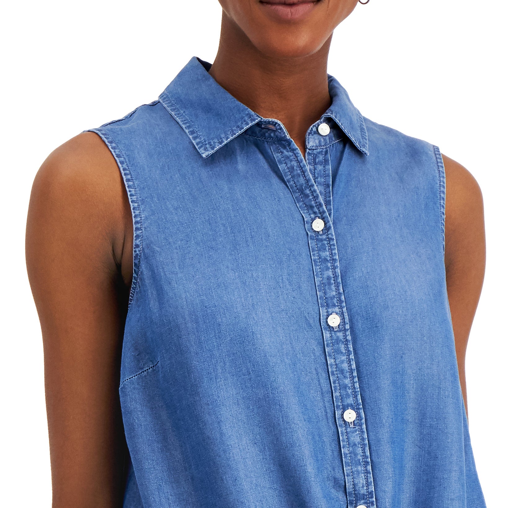 Charter Club Women Cotton Tie Hem Sleeveless Shirt