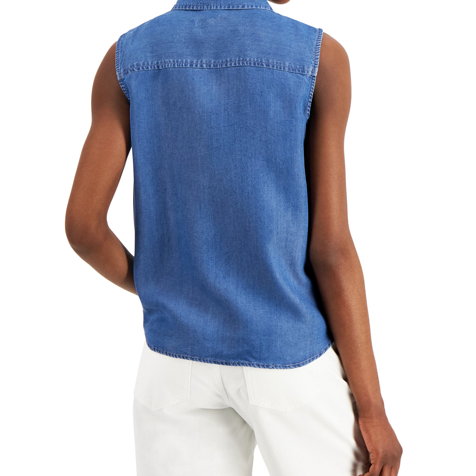 Charter Club Women Cotton Tie Hem Sleeveless Shirt
