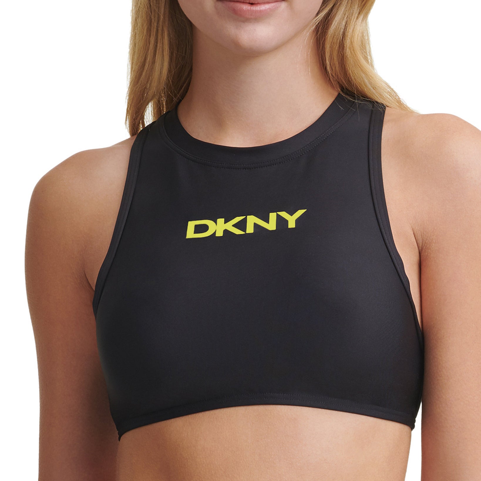 DKNY Women Racerback Zip Logo Bikini Top Black