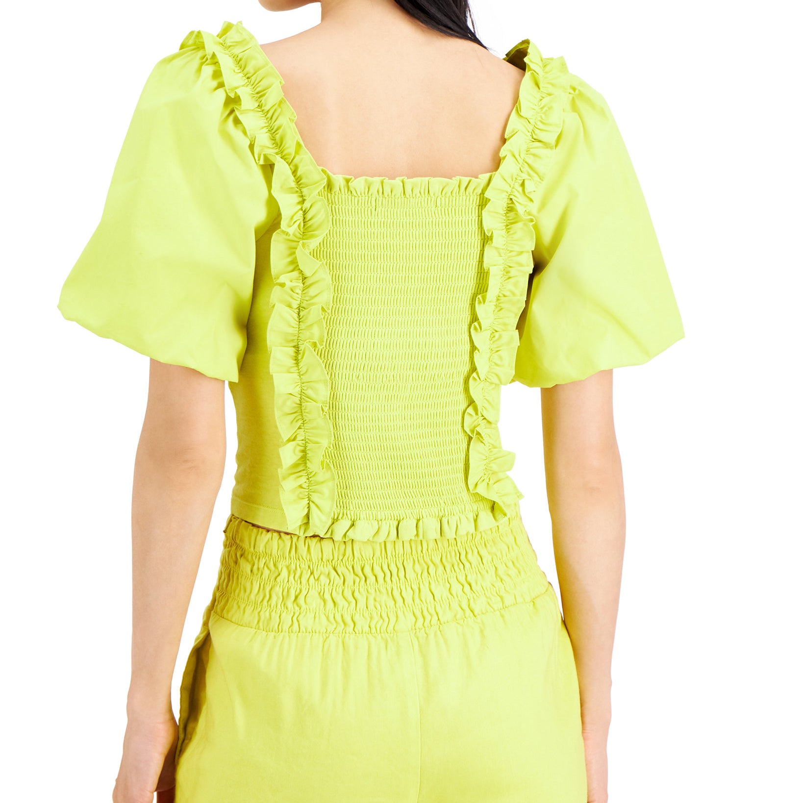 INC International Concepts Women Smocked Cotton Ruffle Top
