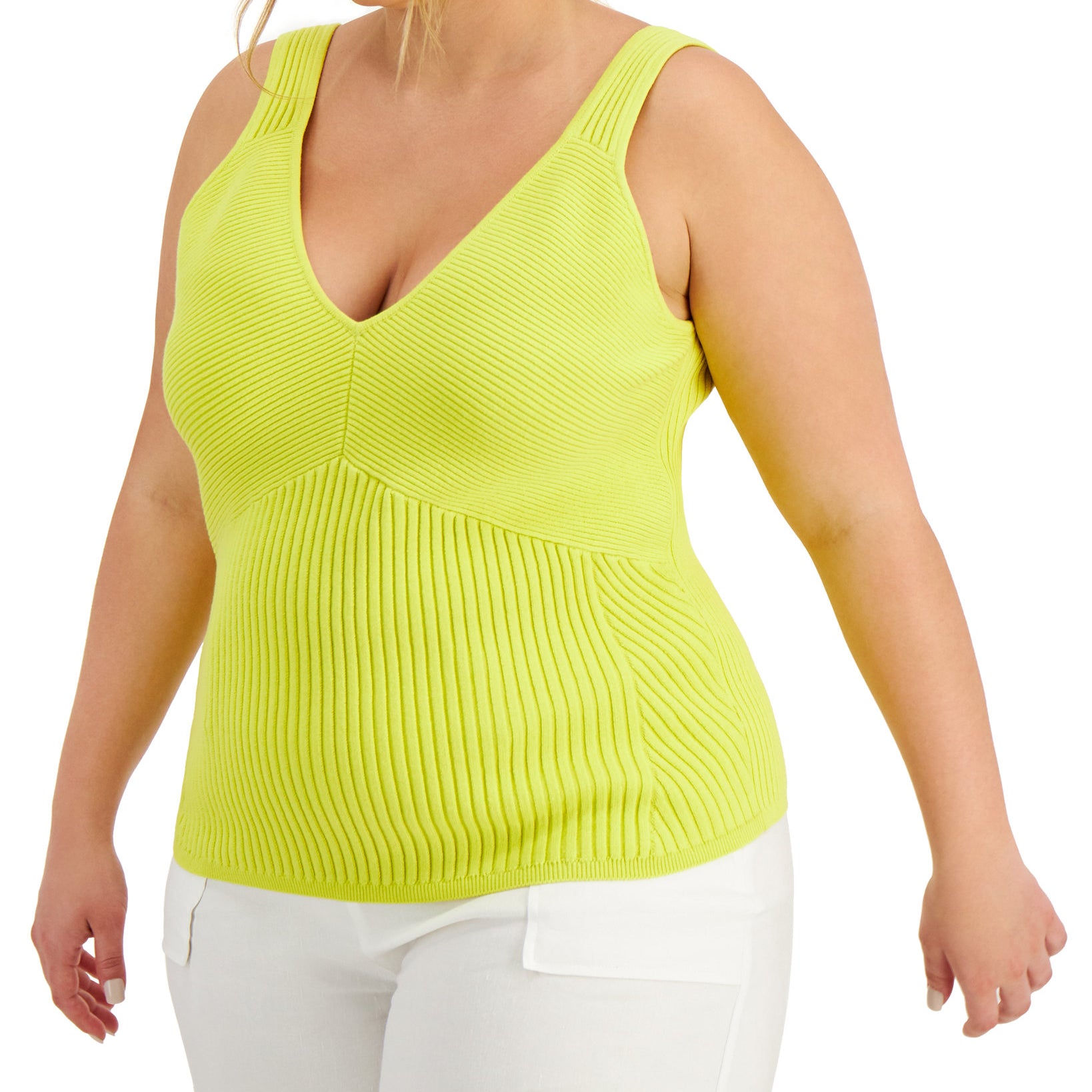 INC International Concepts Women Plus Ribbed Tank Top Lime Shock