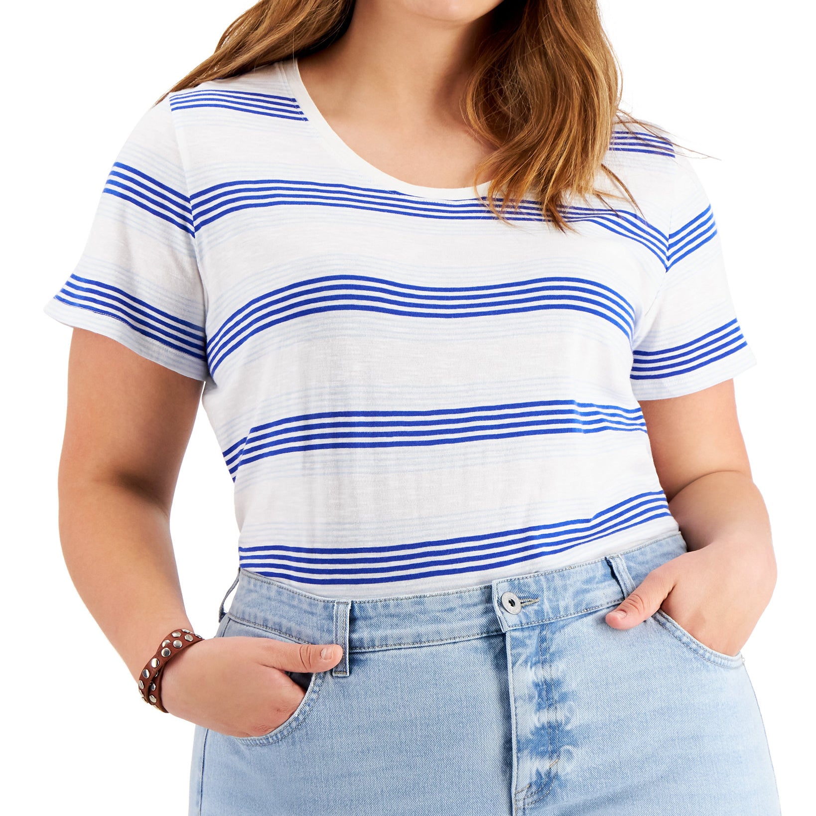 Style & Co Women Plus Cotton Striped T Shirt