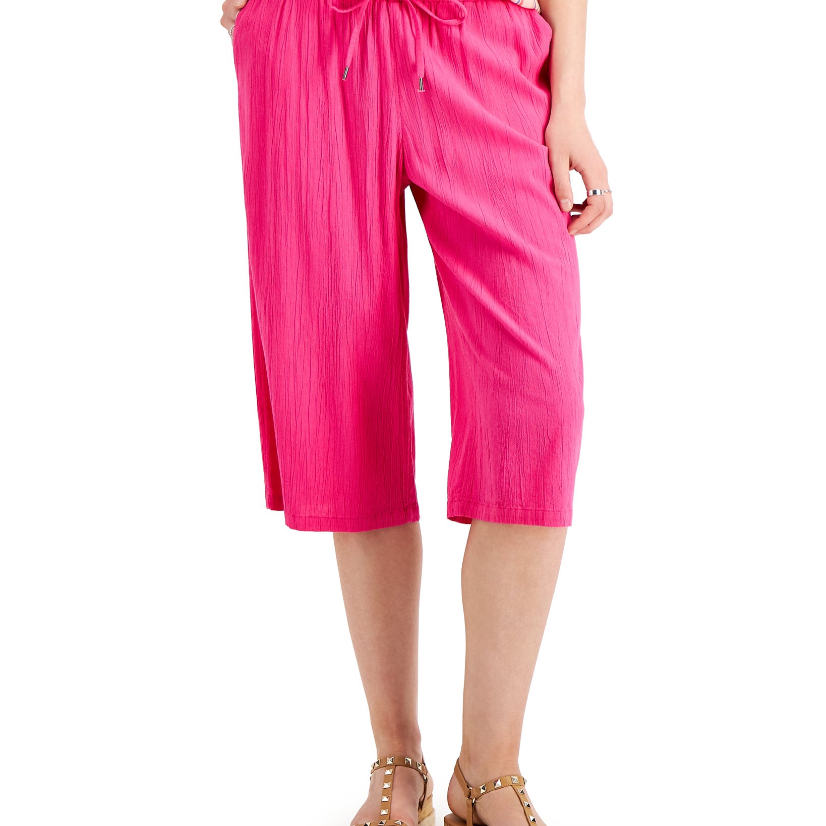 Style & Co Women Pull On Wide Leg Cropped Pants Fuchsia Purple