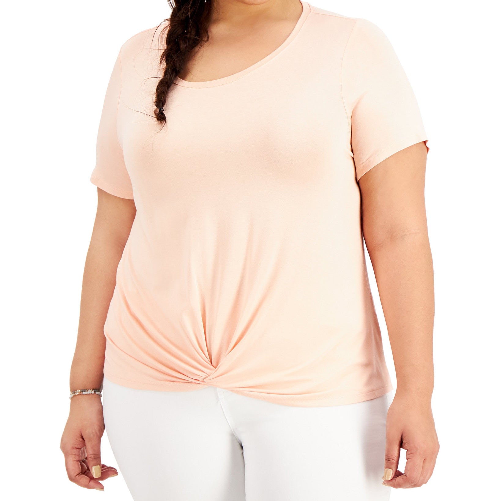 Style & Co Women Plus Twist Hem T Shirt Peach Sherbet